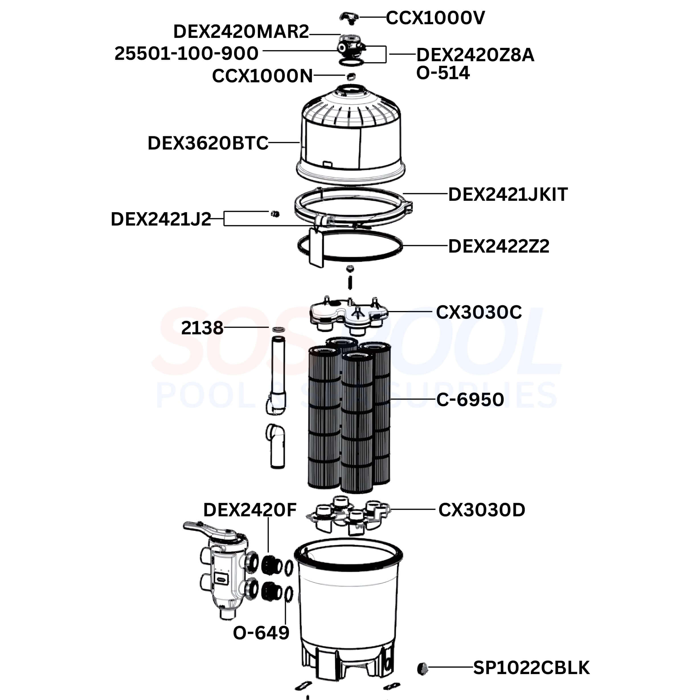 Hayward DEP 500 Series DEP60 Filter Diagram & Part List