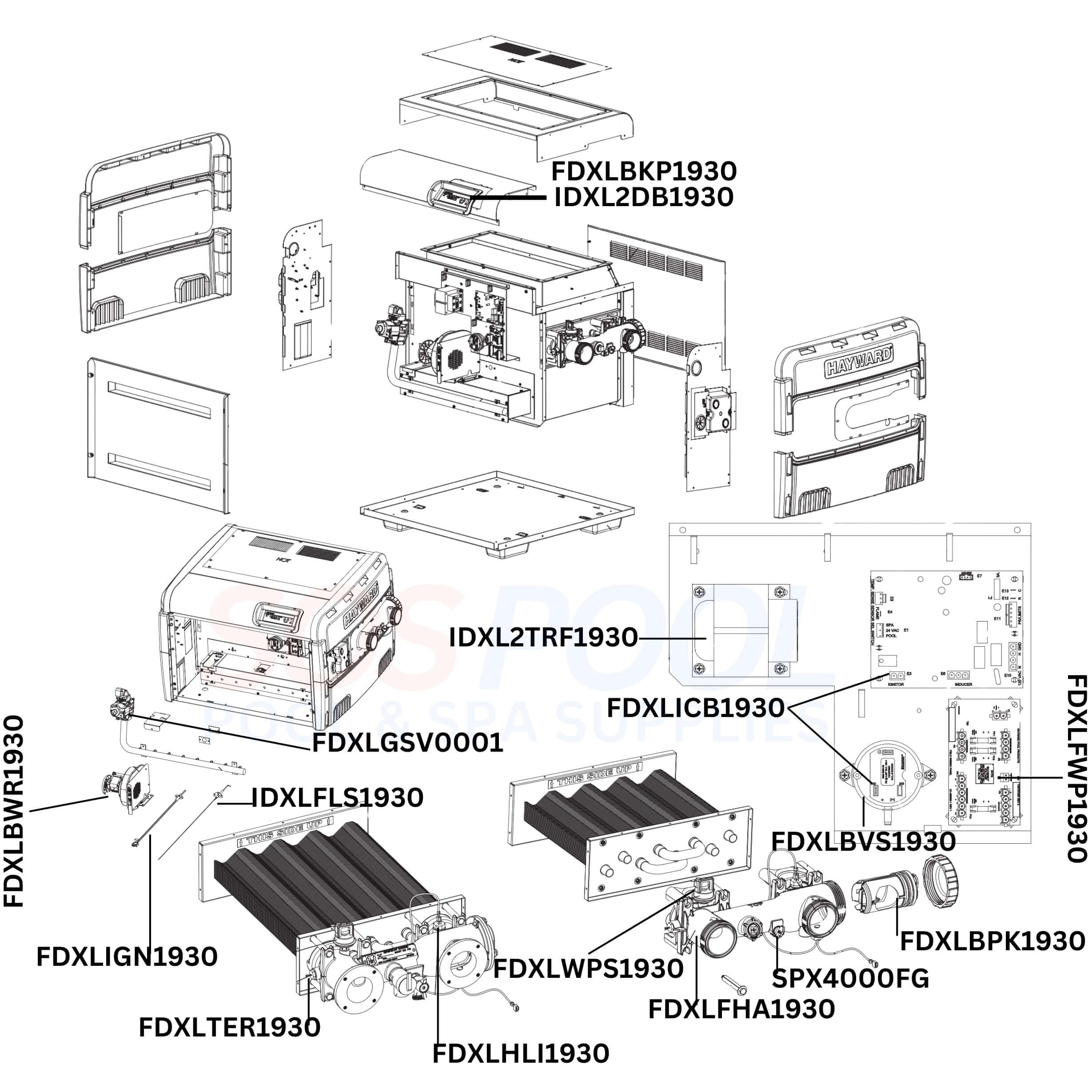 Hayward H-Series H150FDN Heater Diagram & Part List