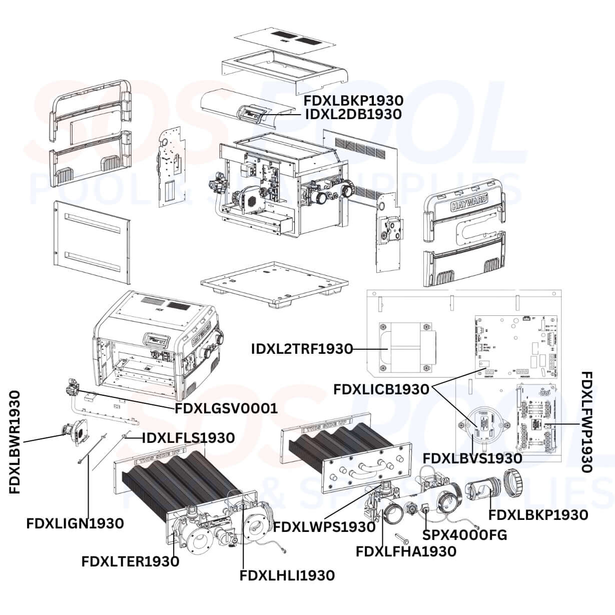 Hayward H-Series H200FDN Heater Diagram & Part List
