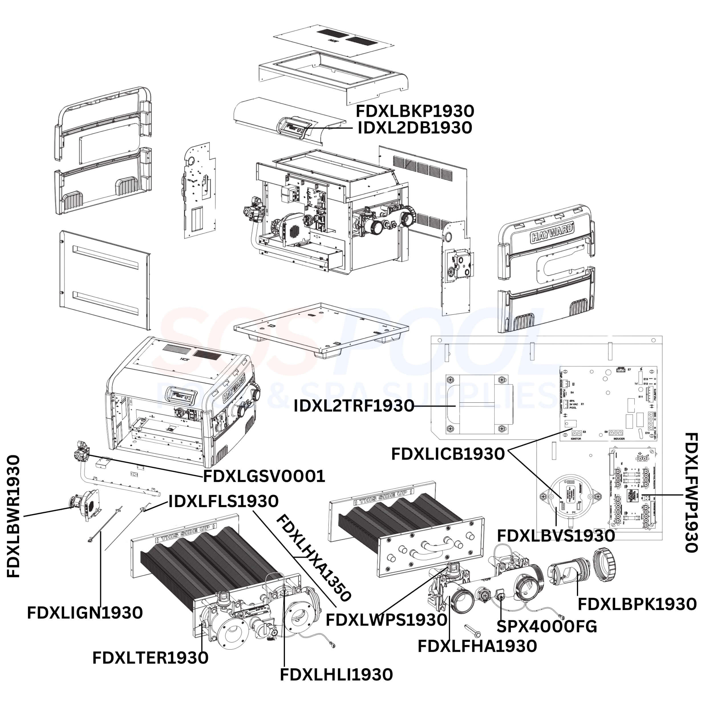 Hayward H-Series H350FDN Heater Diagram & Part List