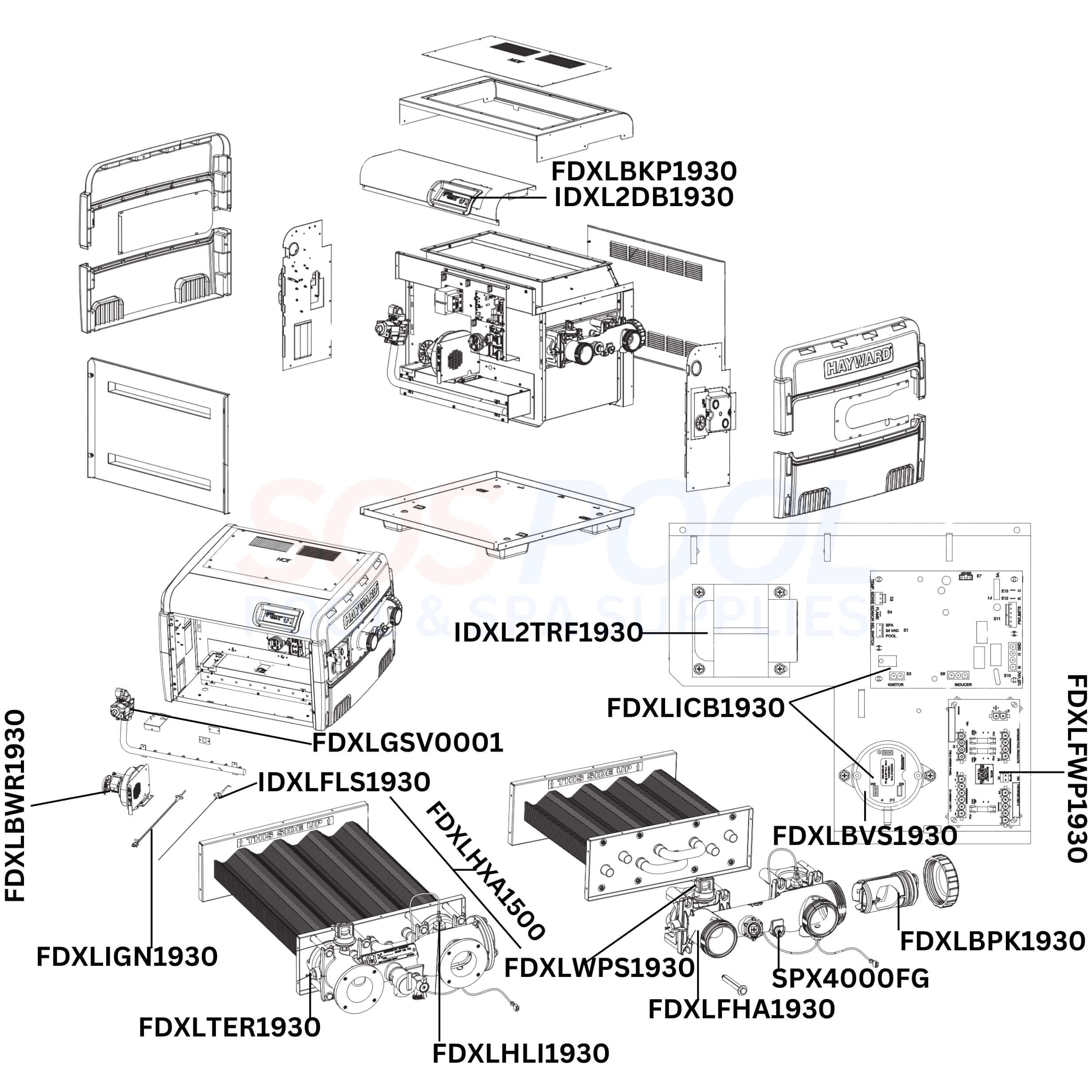 Hayward H-Series H500FDN Heater Diagram & Part List