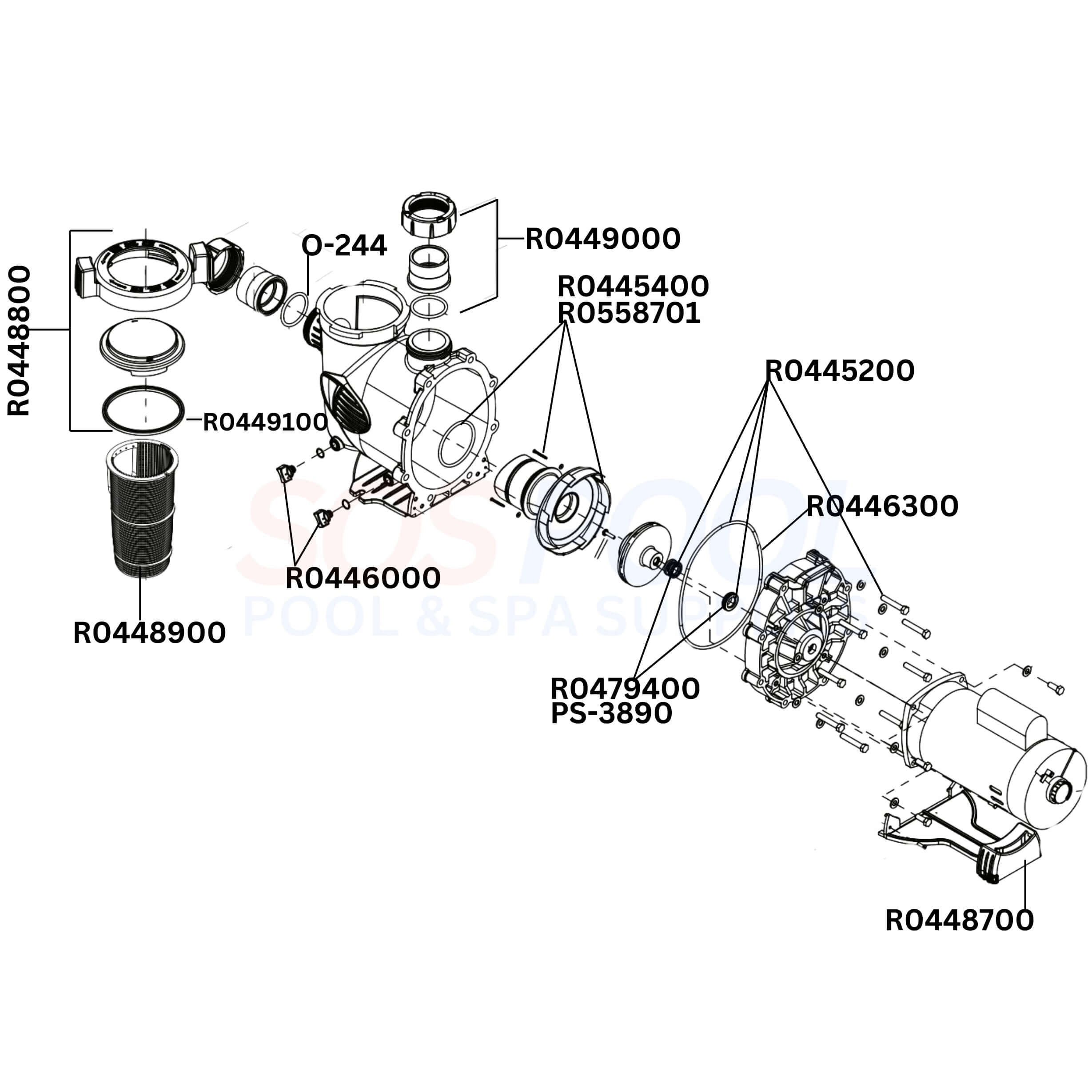 Jandy PlusHP PHPF Single Speed Pump Diagram & Part List