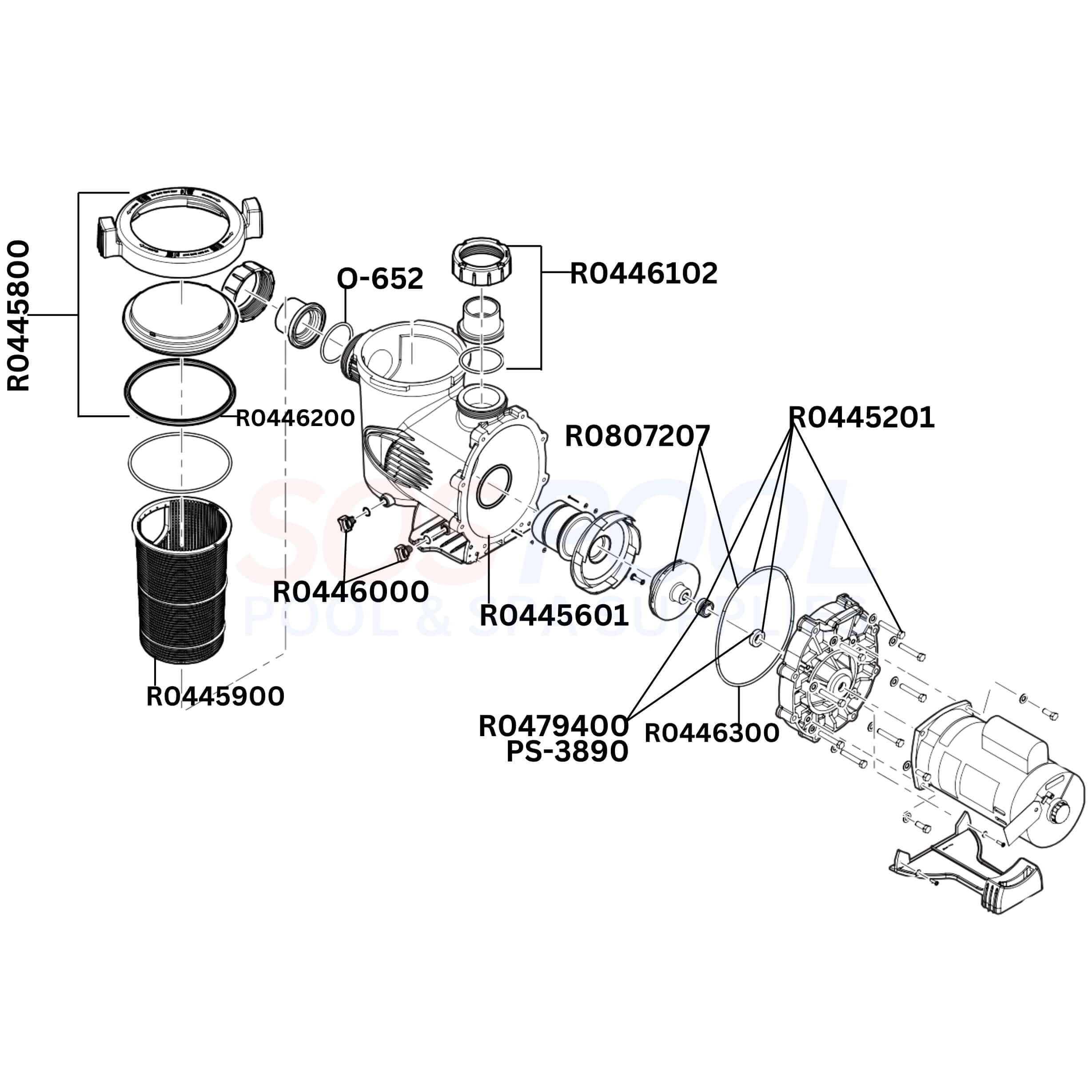 Jandy Stealth SHPF Single Speed Pump Diagram & Part List