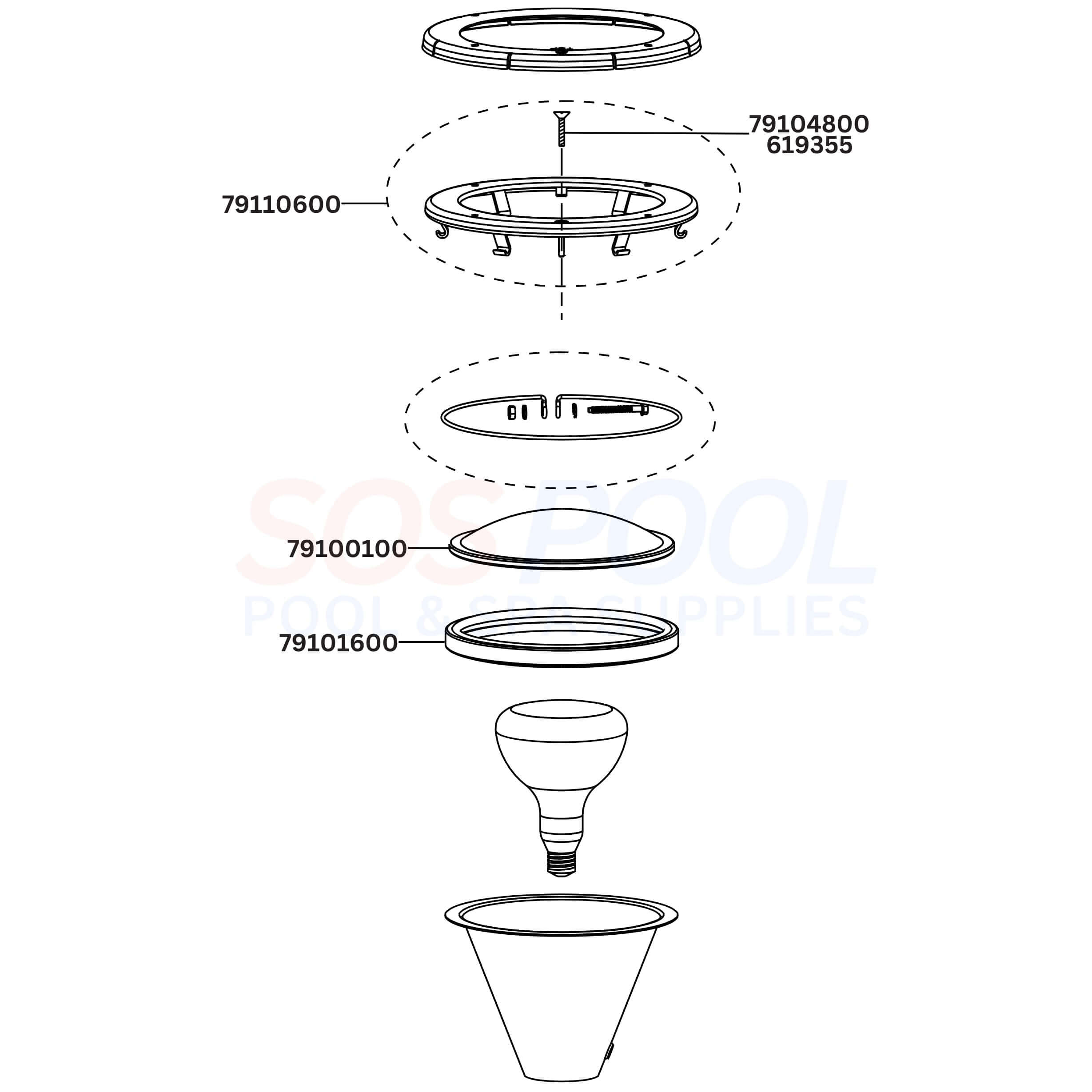 Pentair AmerLite Underwater Incandescent Pool Light Diagram & Part List