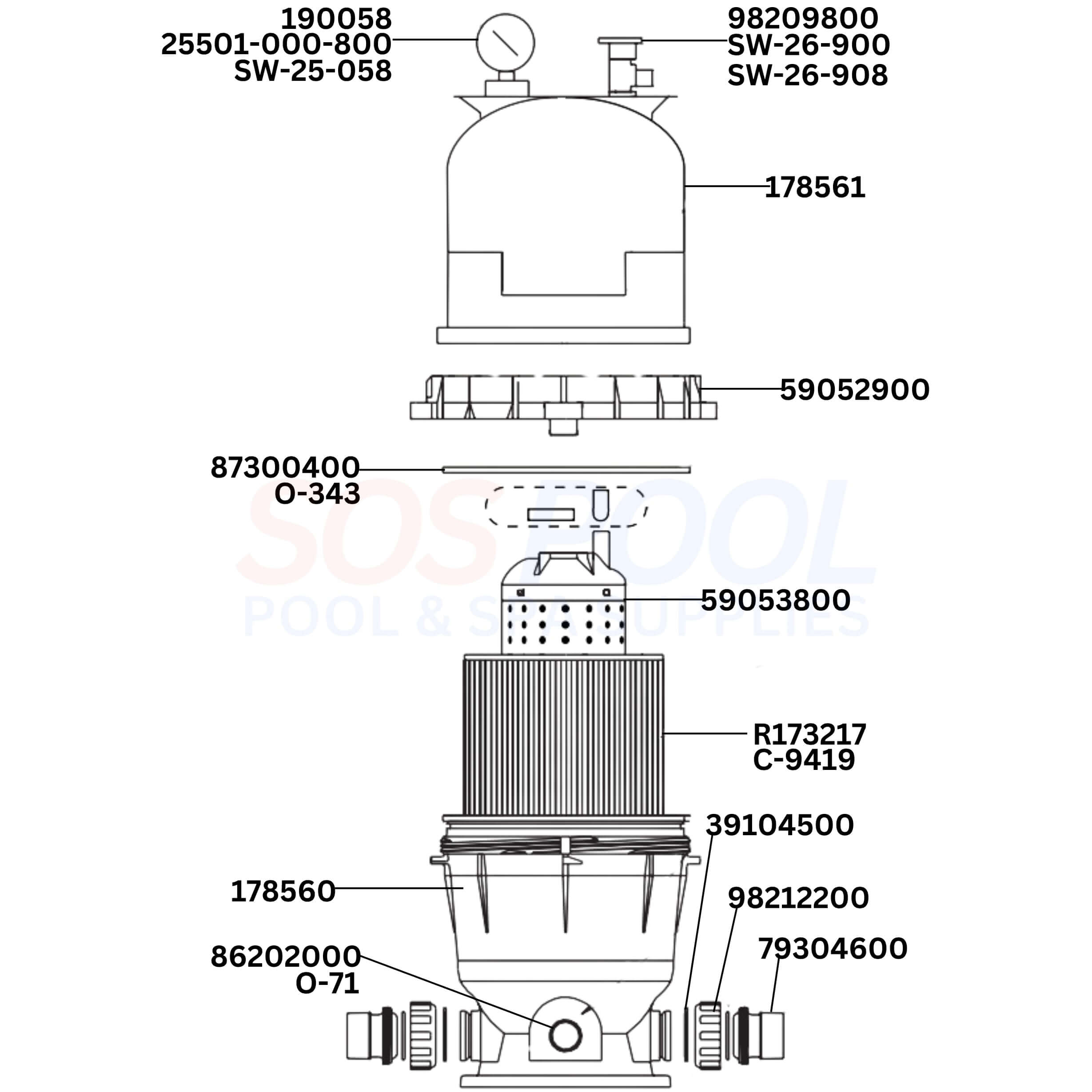 Pentair Clean & Clear 200 160318 Filter Diagram & Part List
