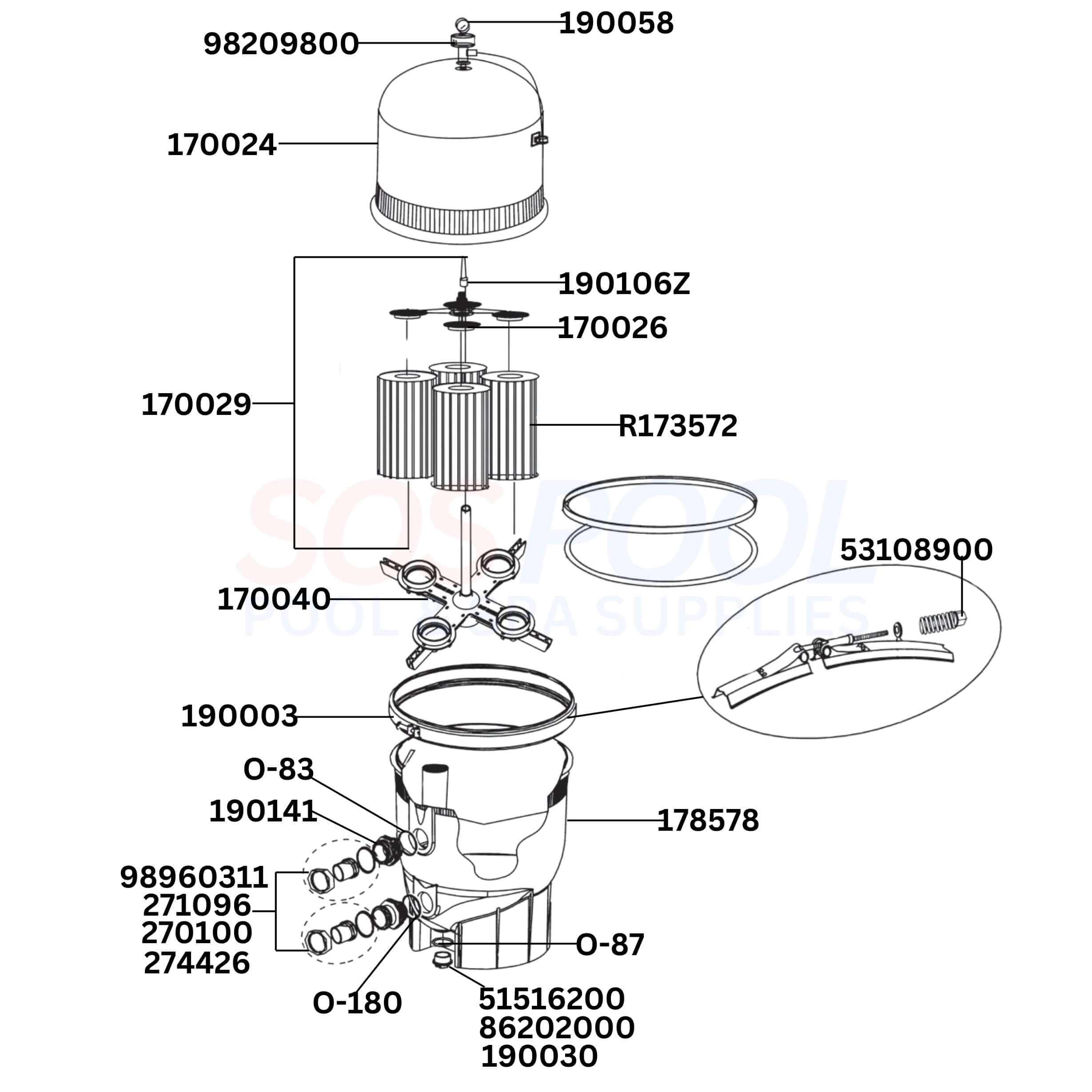 Pentair Clean & Clear Plus 240 160310 Filter Diagram & Part List