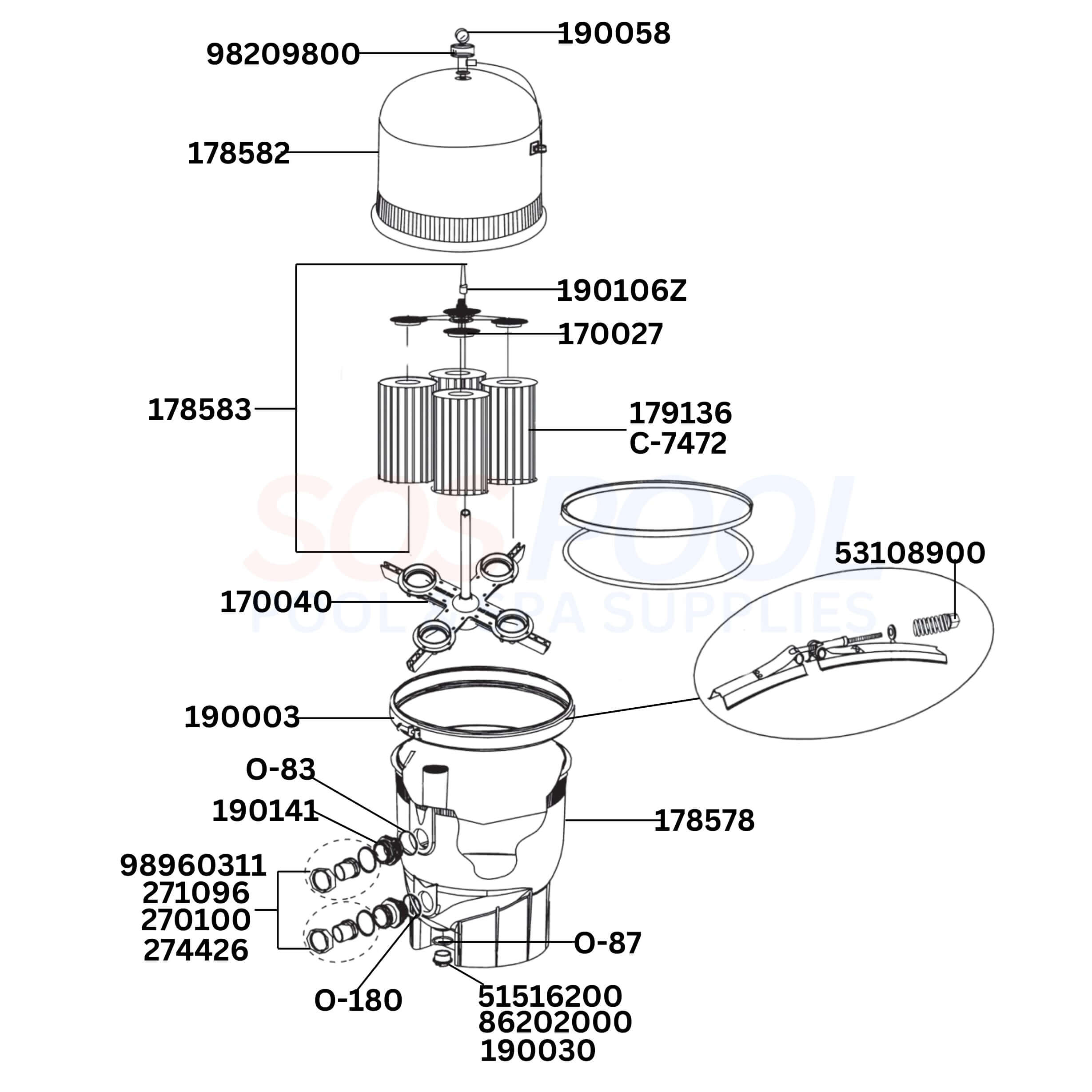 Pentair Clean & Clear Plus 520 160332 Filter Diagram & Part List