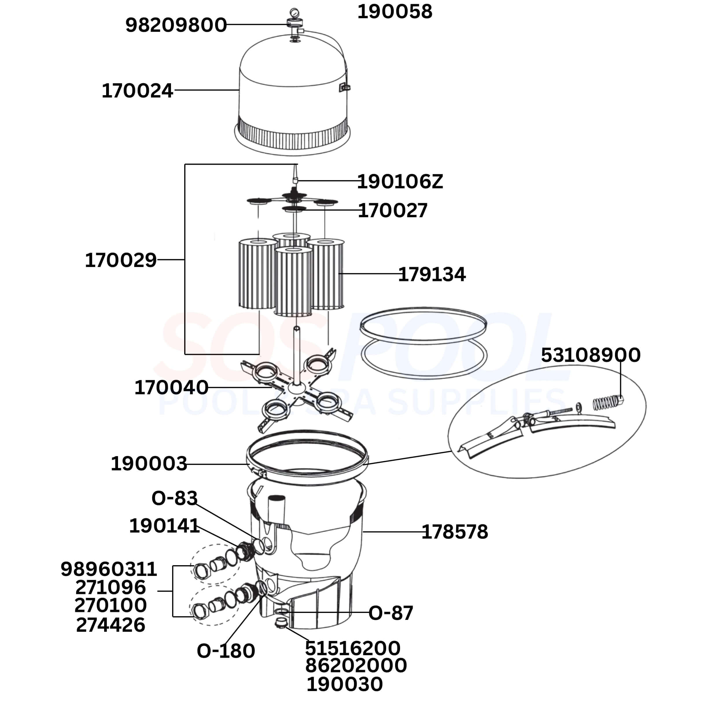 Pentair Clean & Clear Plus 320 160340 Filter Diagram & Part List