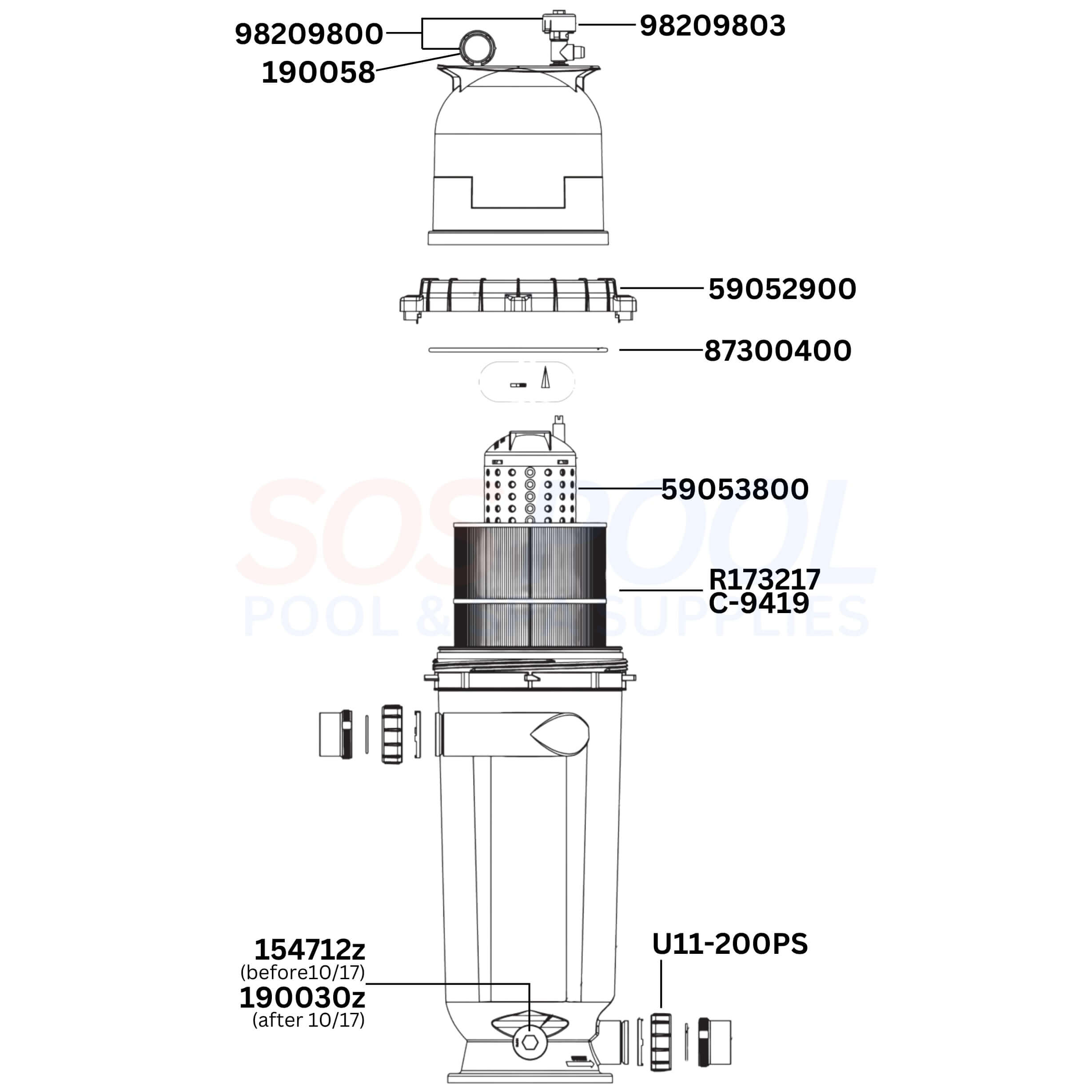 Pentair Clean & Clear RP 200 160353 Filter Diagram & Part List