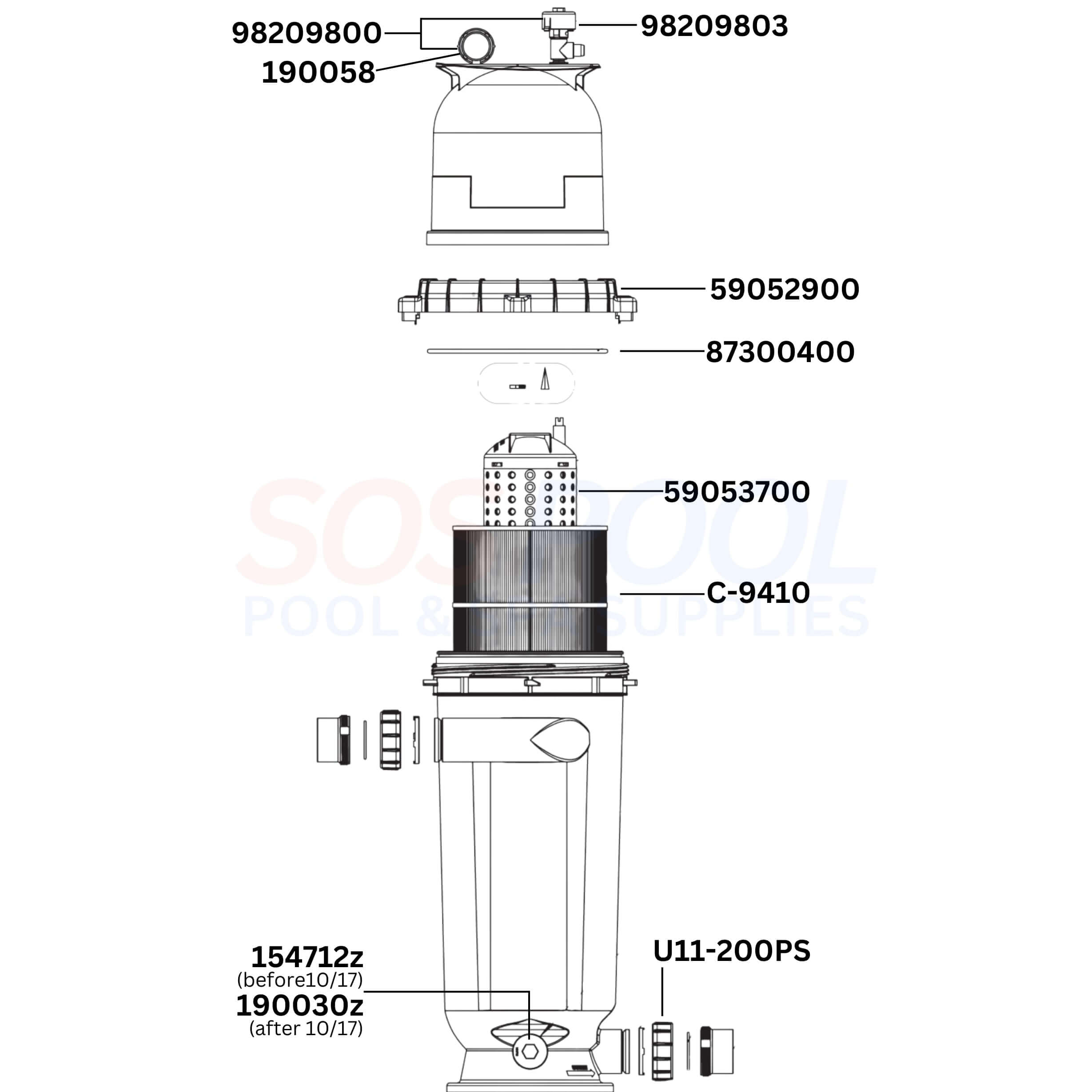 Pentair Clean & Clear RP 100 160354 Filter Diagram & Part List