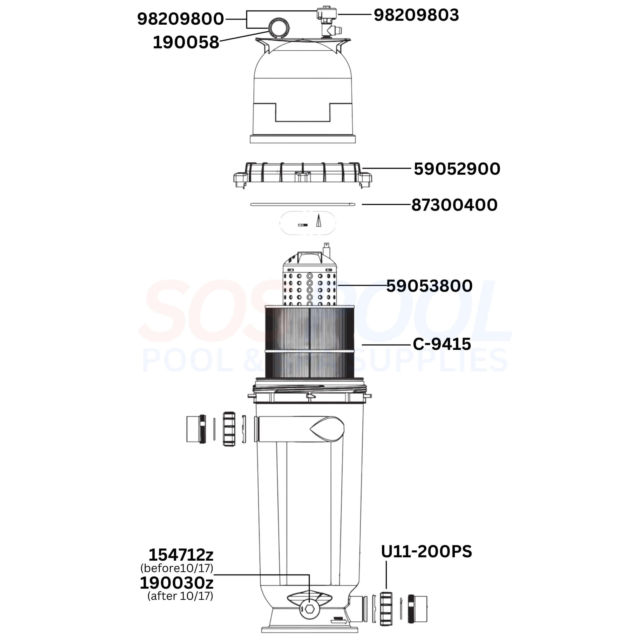 Pentair Clean & Clear RP 150 160355 Filter Diagram & Part List