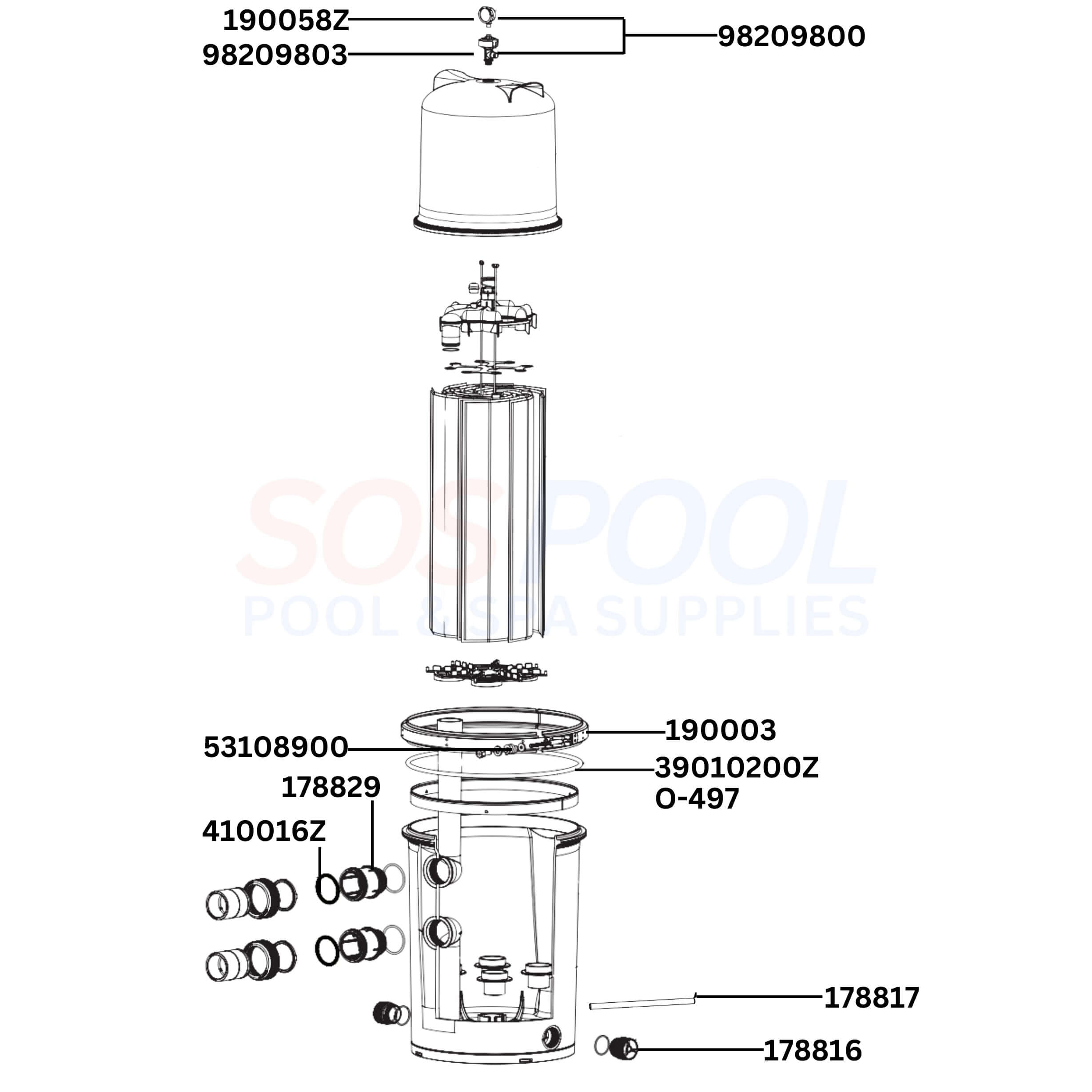 Pentair FullFloXF F-Series 60 188624 Filter Diagram & Part List
