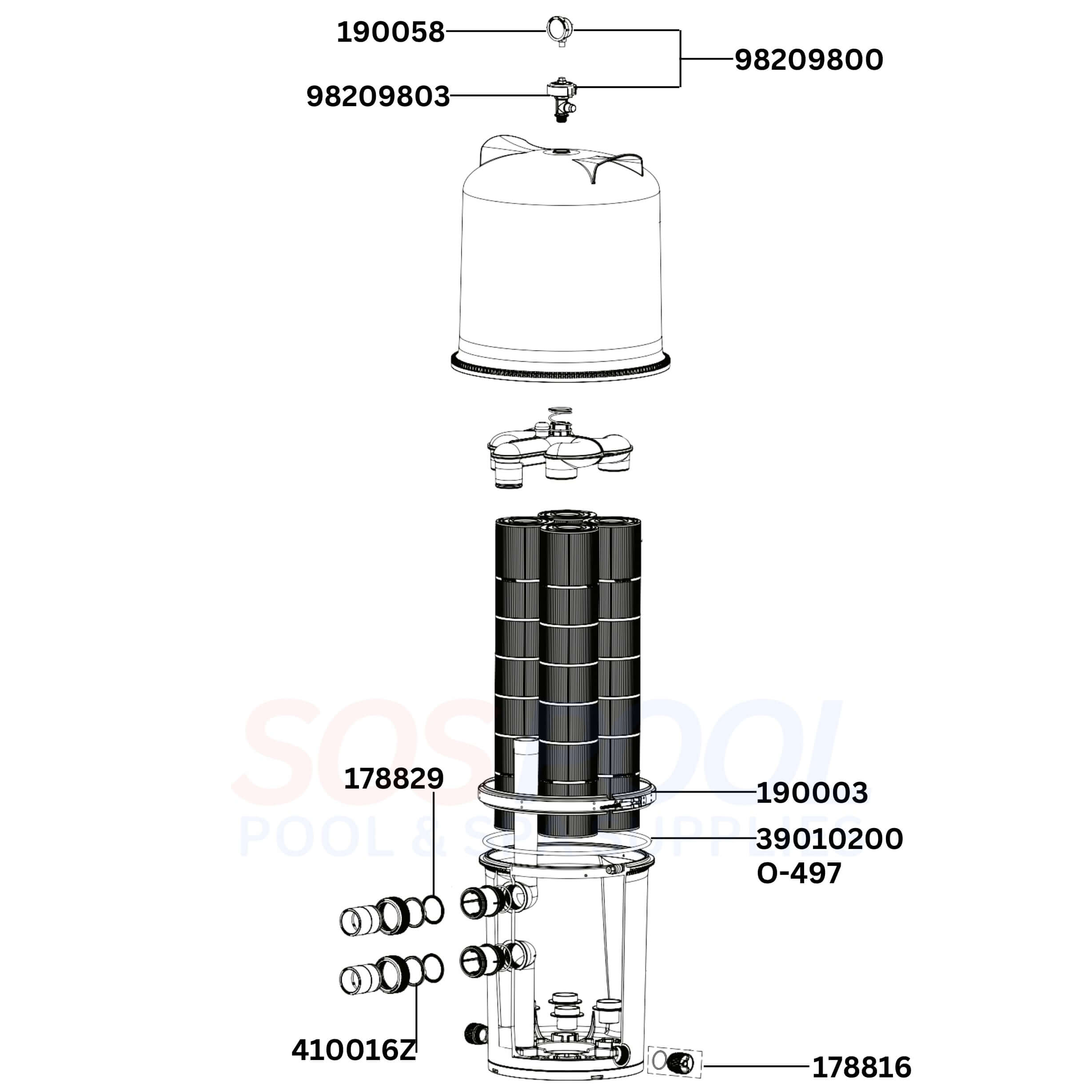 Pentair FullfloXF Q-Series 120 188616 Filter Diagram & Part List