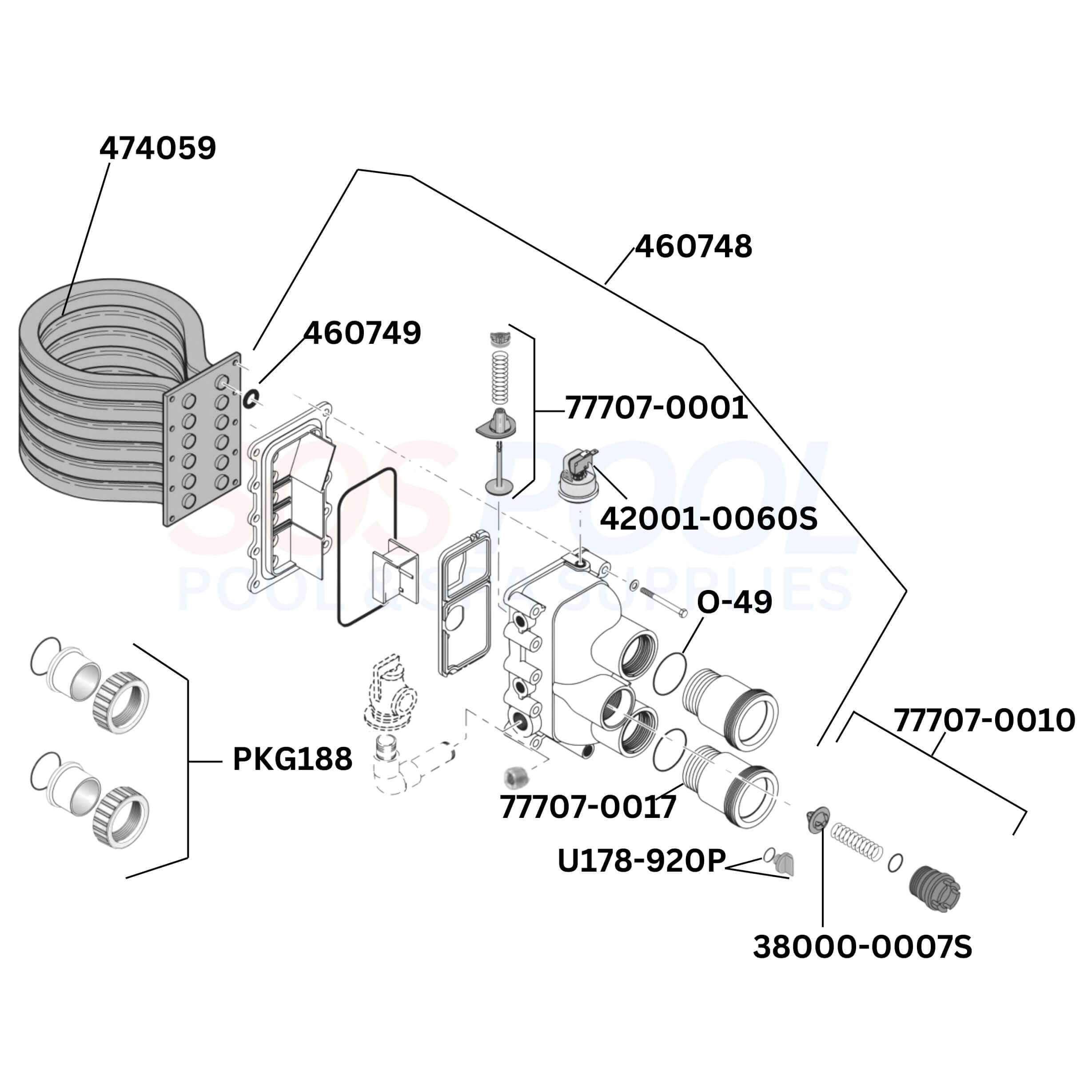 Pentair MasterTemp 250 460732 Heater Diagram & Part List