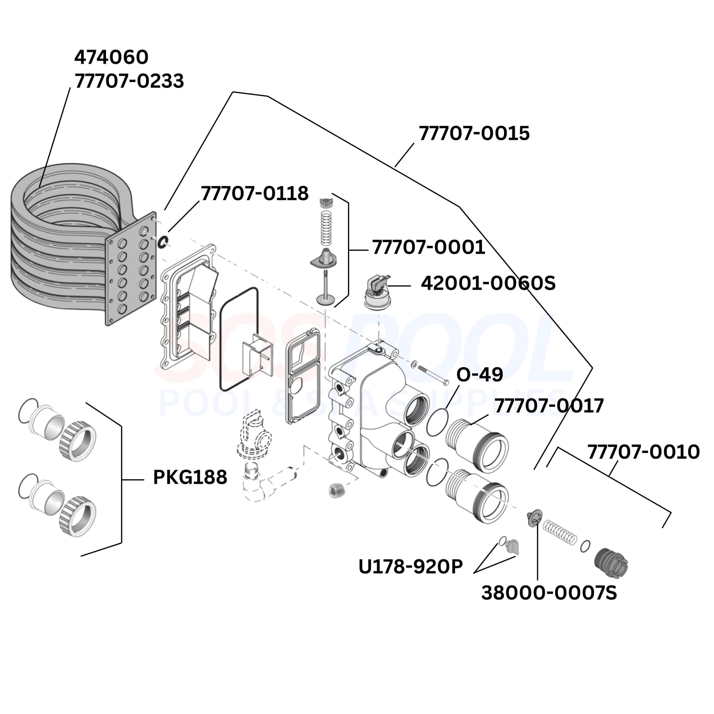 Pentair MasterTemp 300 460734 Heater Diagram & Part List