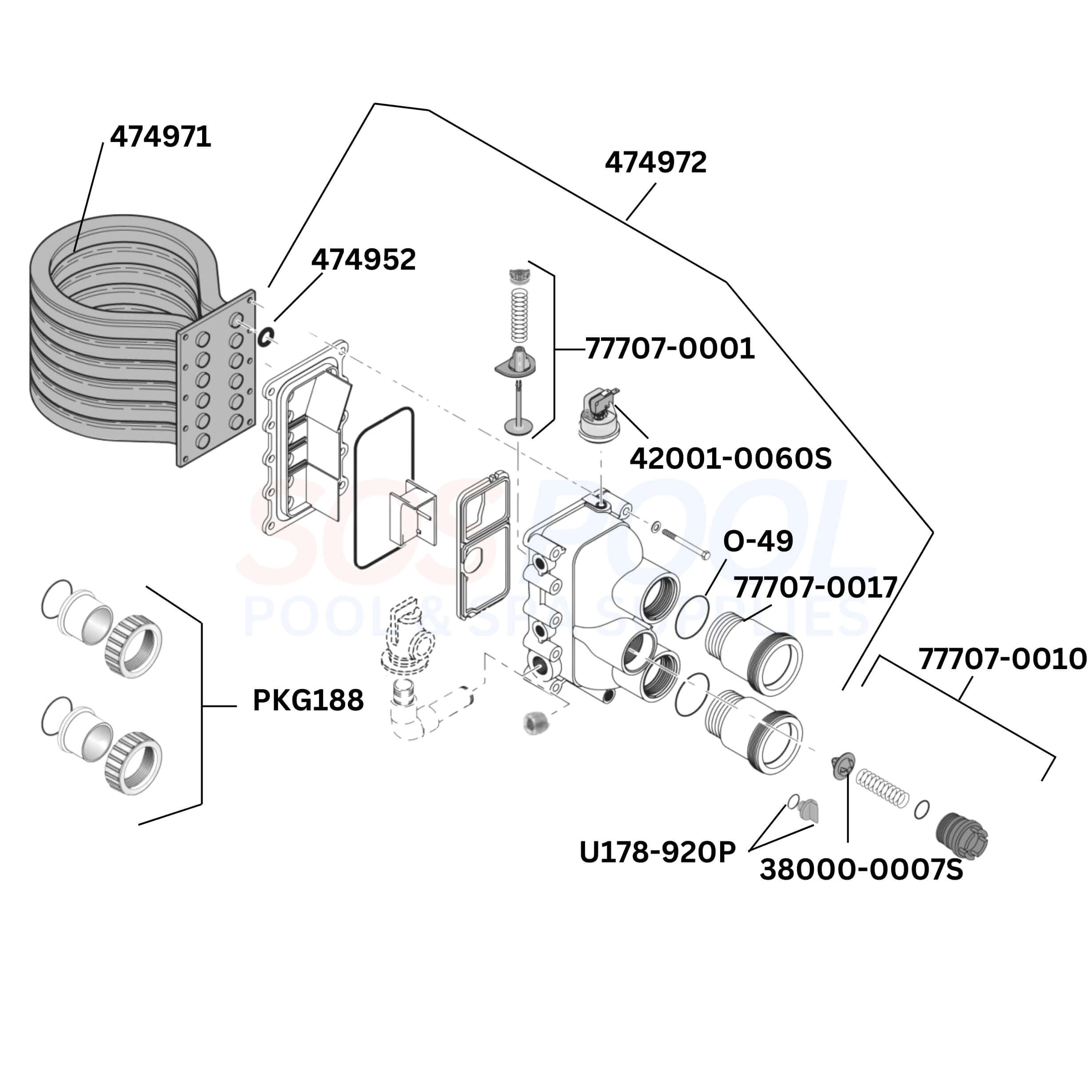 Pentair MasterTemp 125 461059 Heater Diagram & Part List