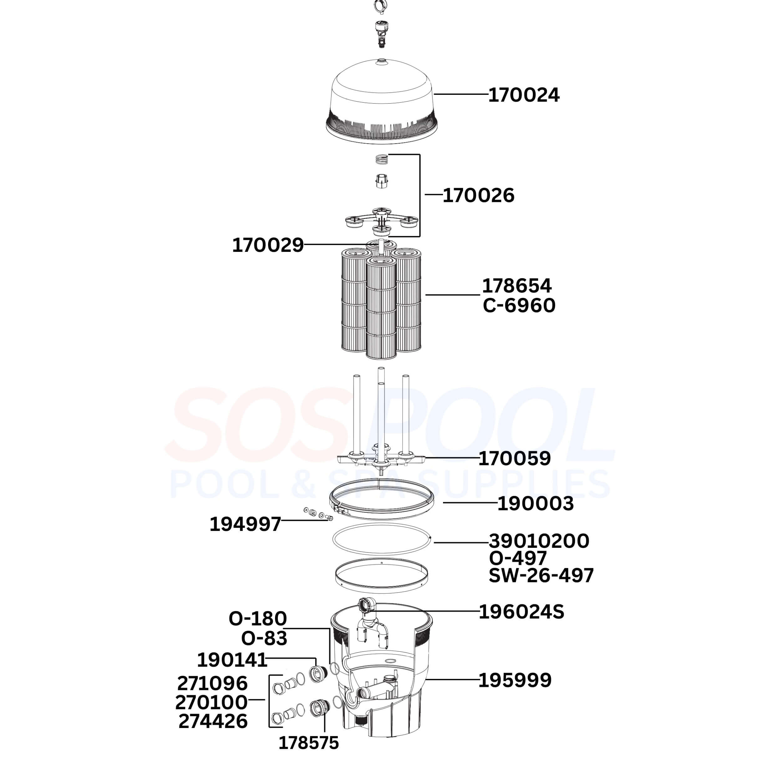 Pentair Quad DE 60 188592 Filter Diagram & Part List