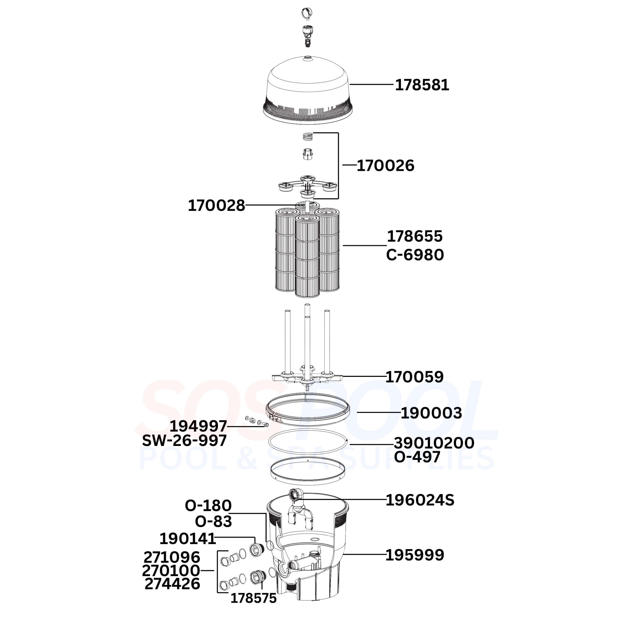 Pentair Quad DE 80 188593 Filter Diagram & Part List