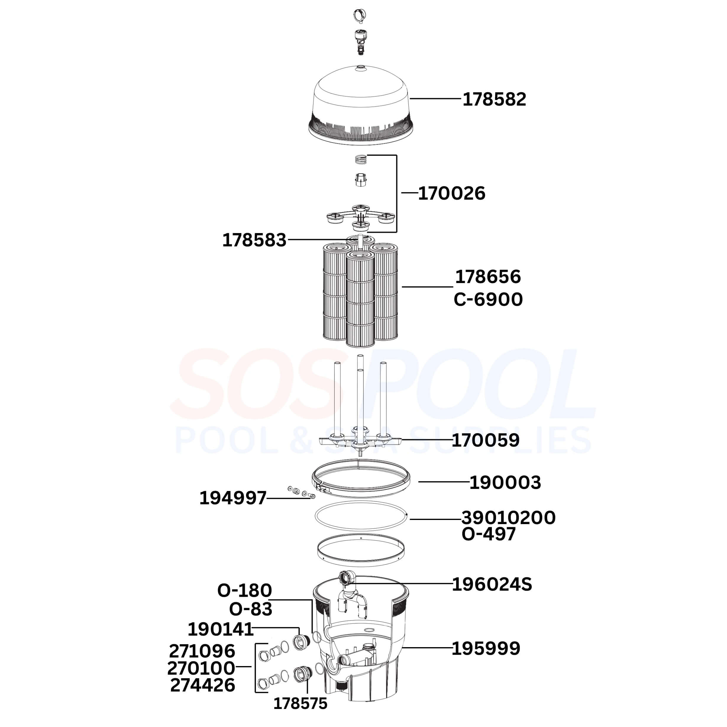 Pentair Quad DE 100 188594 Filter Diagram & Part List