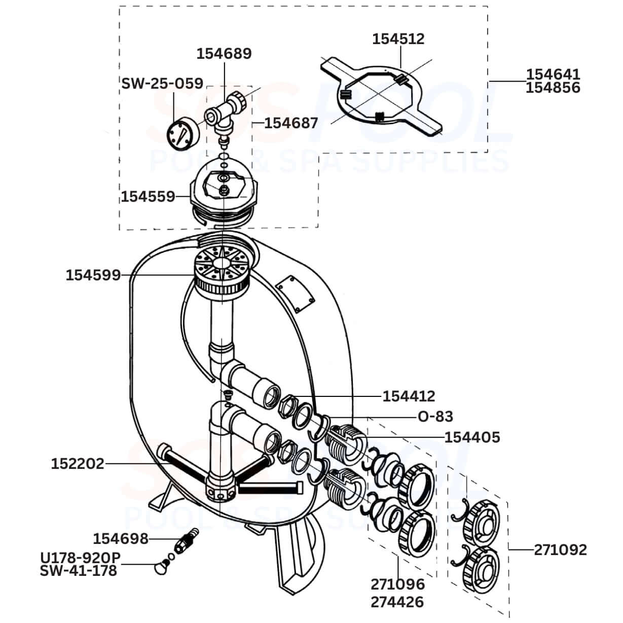Pentair Triton II Side Mount TR100 Sand Filter Diagram & Part List