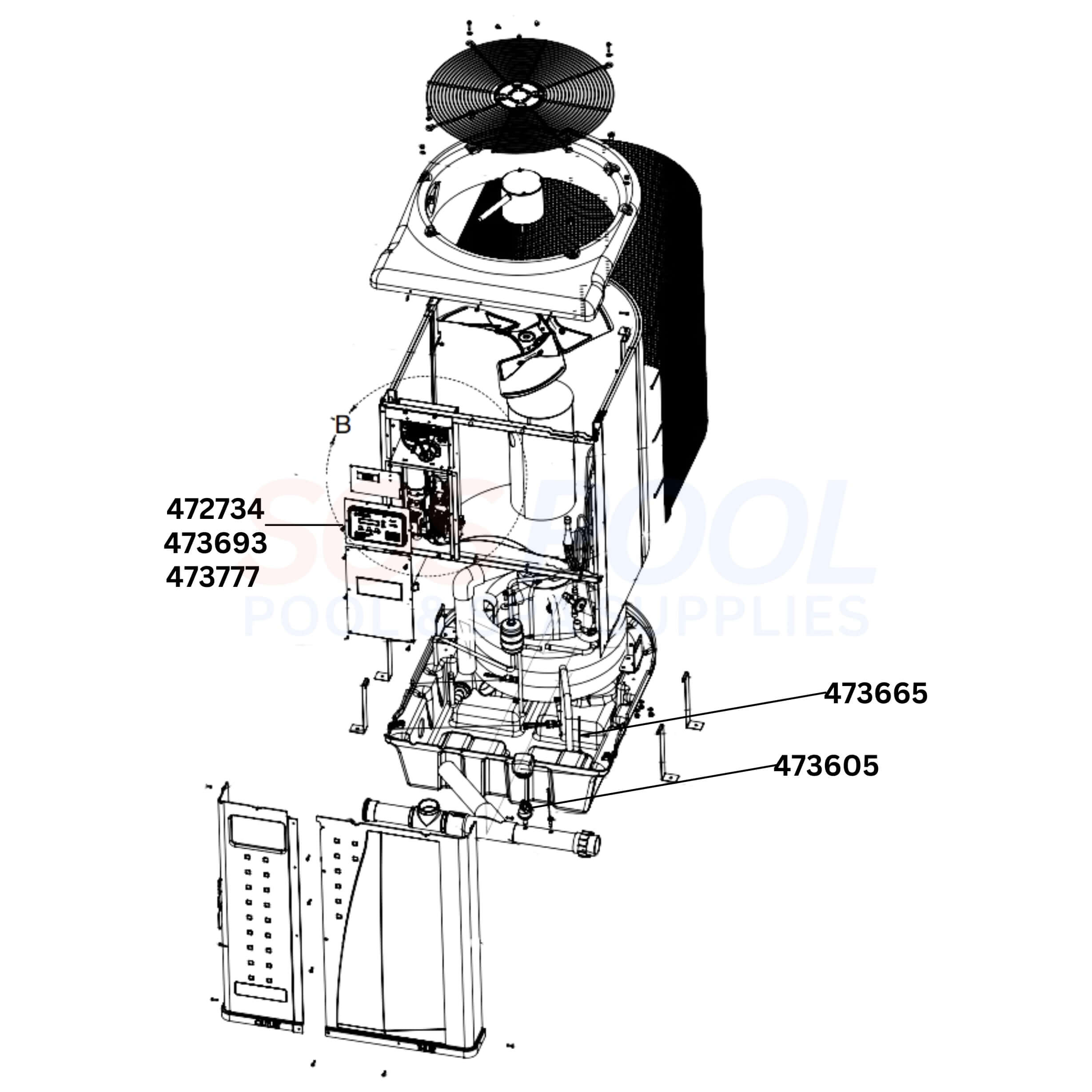 Pentair UltraTemp 460958 Heat Pump Diagram & Part List
