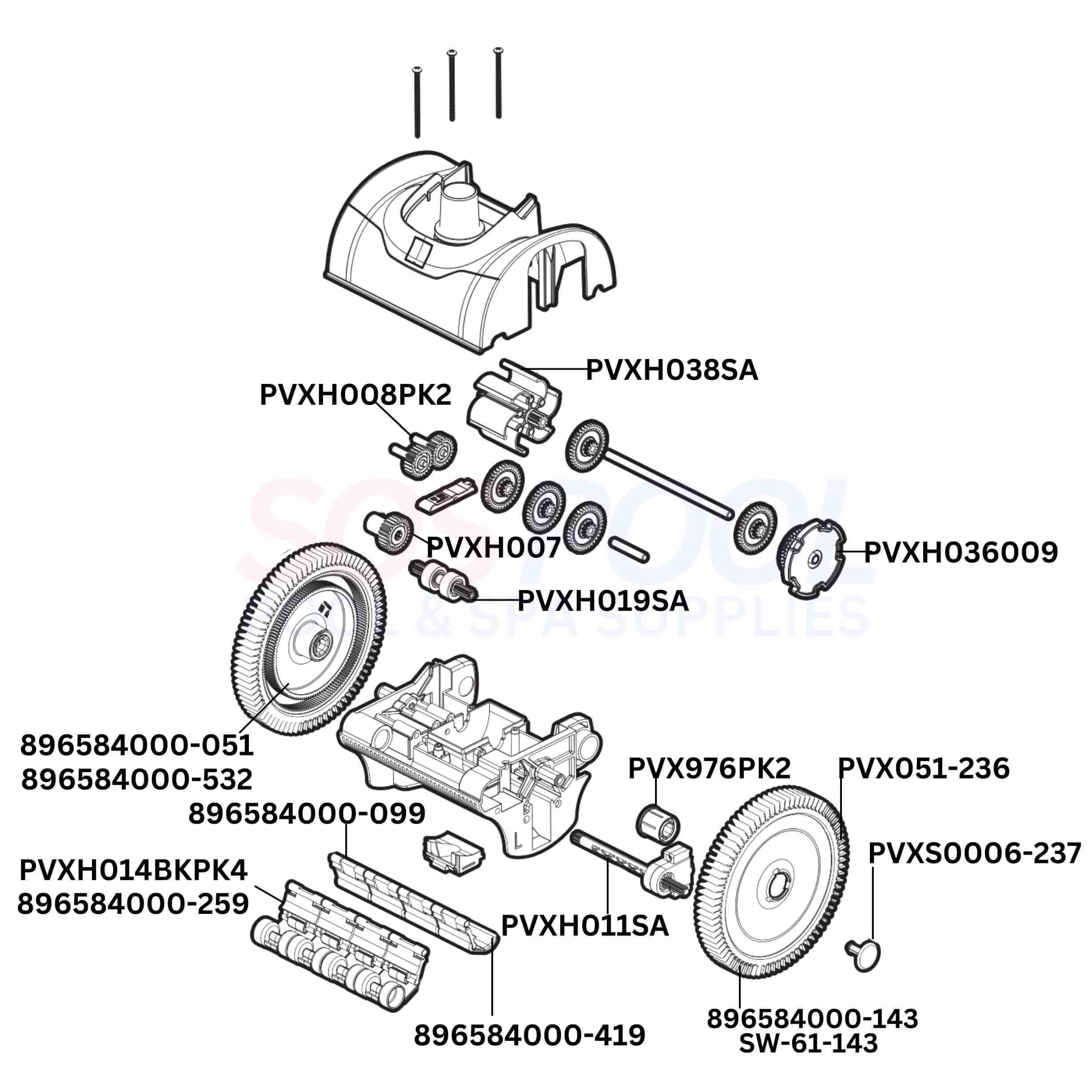 Poolvergnuegen The Pool Cleaner 2-Wheel Cleaner Diagram & Part List