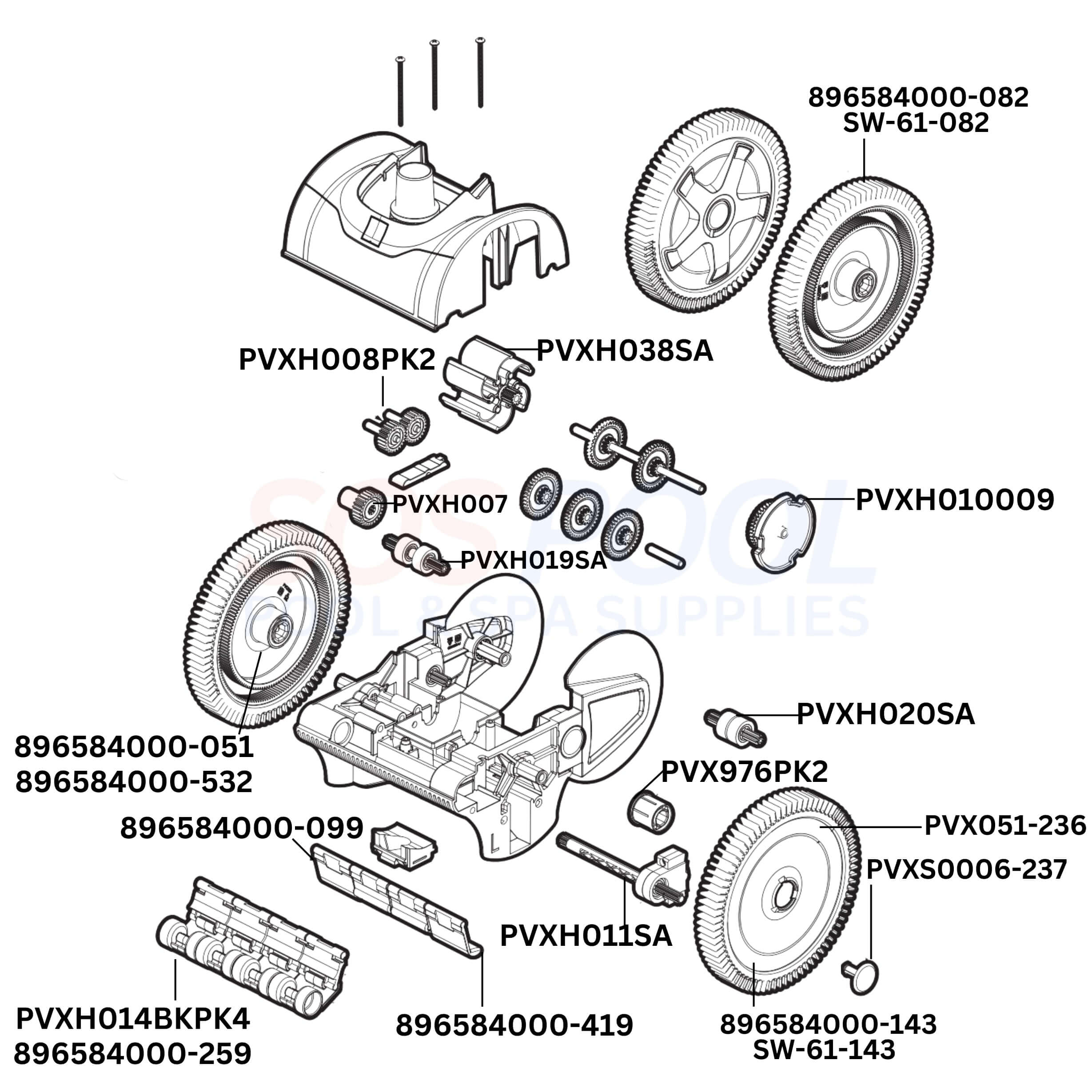 Poolvergnuegen The Pool Cleaner 4-Wheel Cleaner Diagram & Part List
