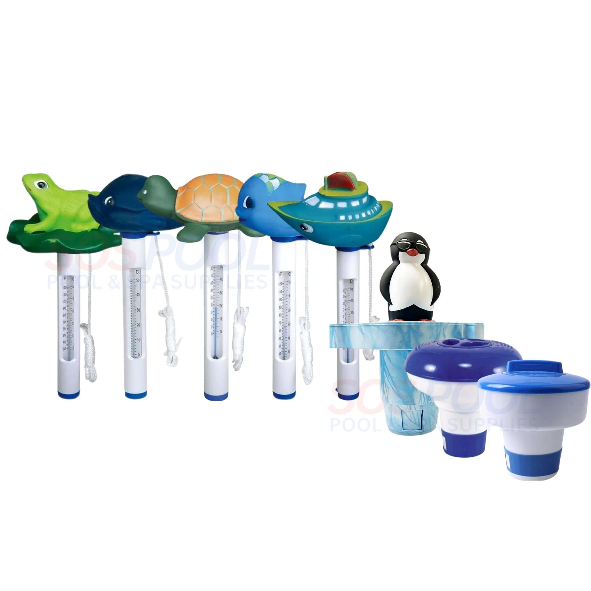 Floating Tablet Dispensers & Thermometers for Pools