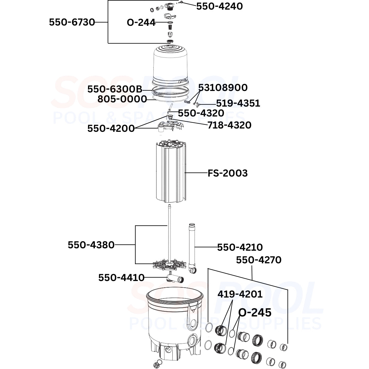Waterway Crystal Water DE Filter 570-0036-07 Diagram & Part List