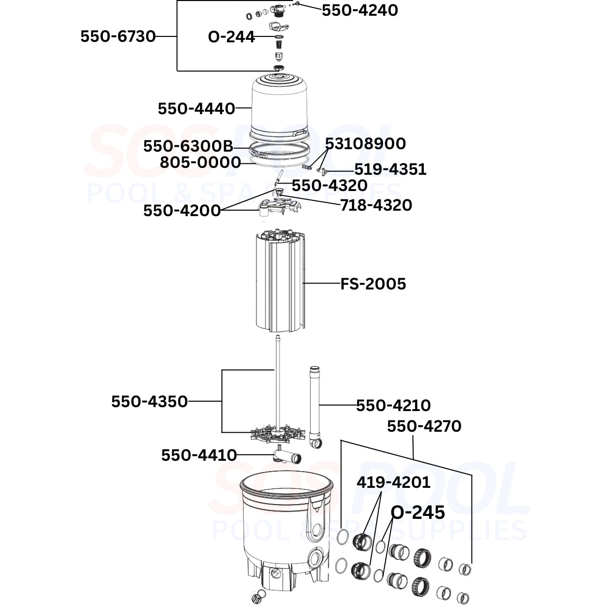 Waterway Crystal Water DE Filter 570-0060-07 Diagram & Part List