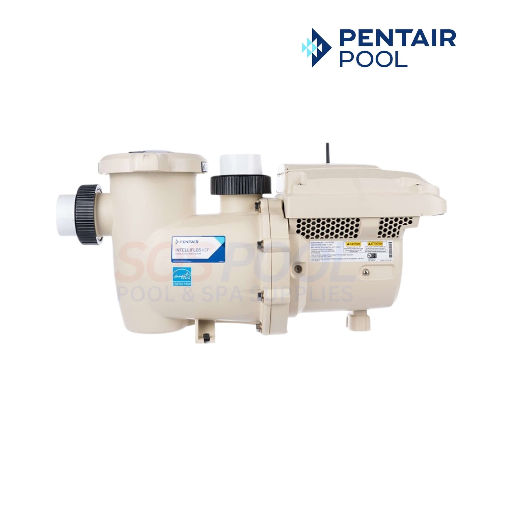 Pentair IntelliFlo3 VSF Variable Speed Pool Pump 011065 in beige, showcasing the motor and control panel for efficient pool operation.