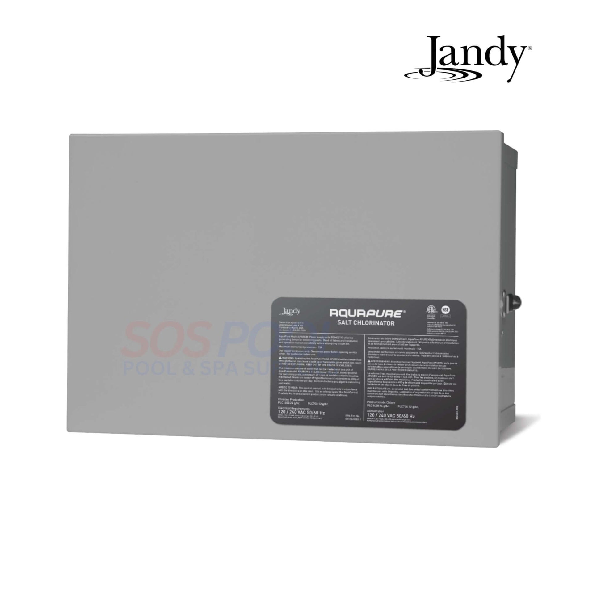 Jandy AquaPure Power Center APUREM, gray salt chlorine generator, ideal for swimming pool parts from SOS Pool supplies.