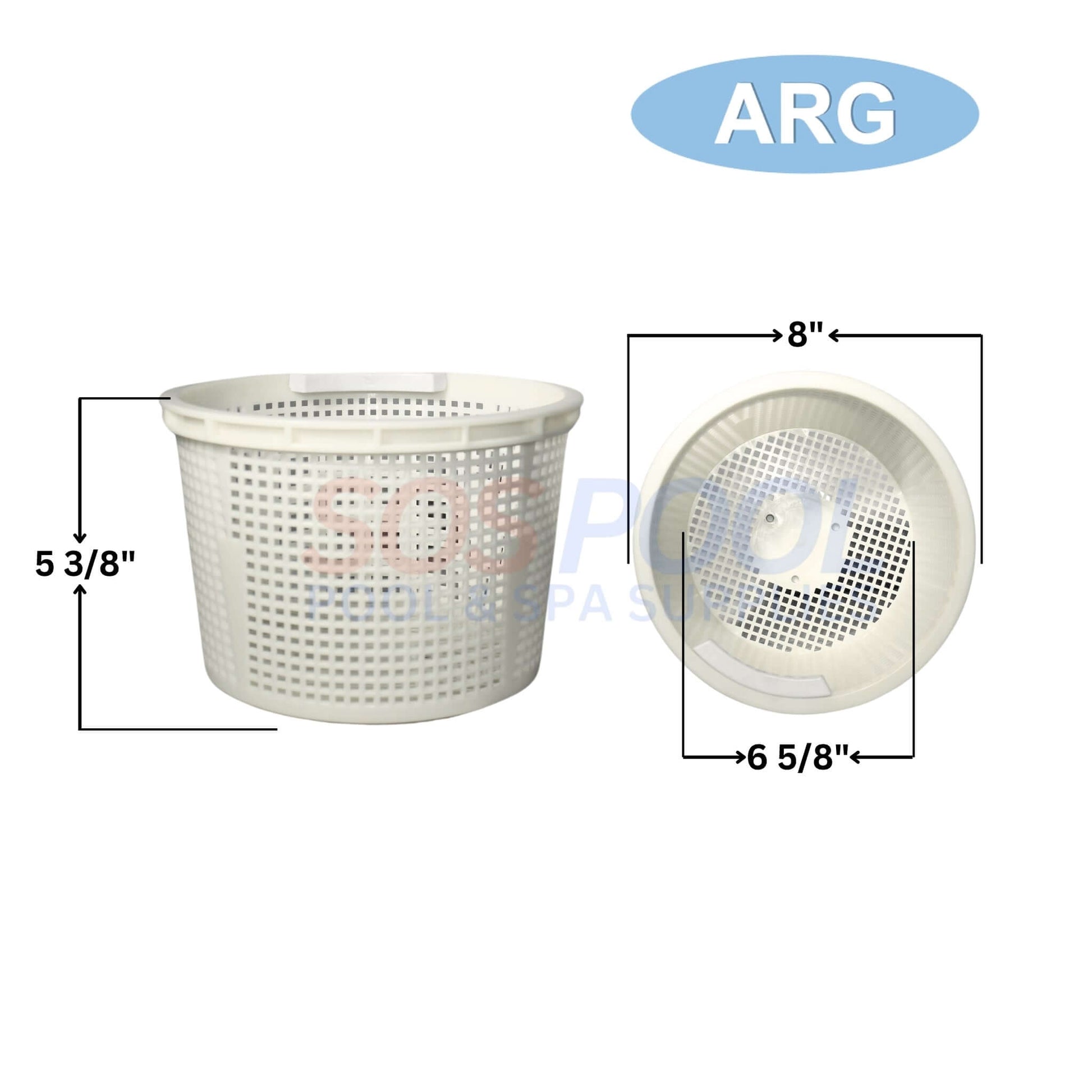ARG Heavy Duty Skimmer Basket BHD009, 5 3/8" high, 8" diameter, 6 5/8" bottom, compatible with SOS Pool for Hayward Skimmers.
