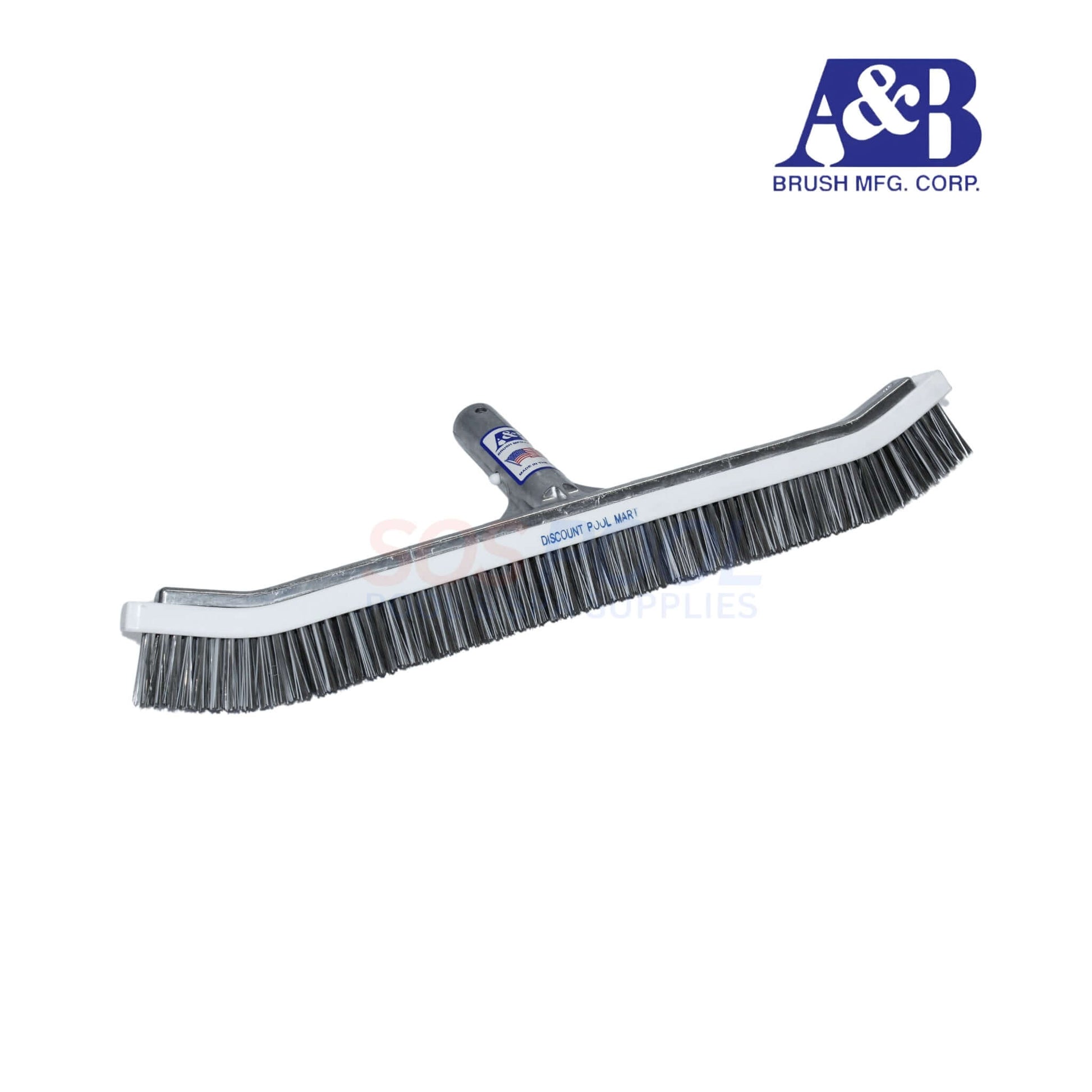 A&B 18" Curved Combo Pool Brush, stainless steel & nylon bristles, ideal for deep cleaning pools, SOS Pool.