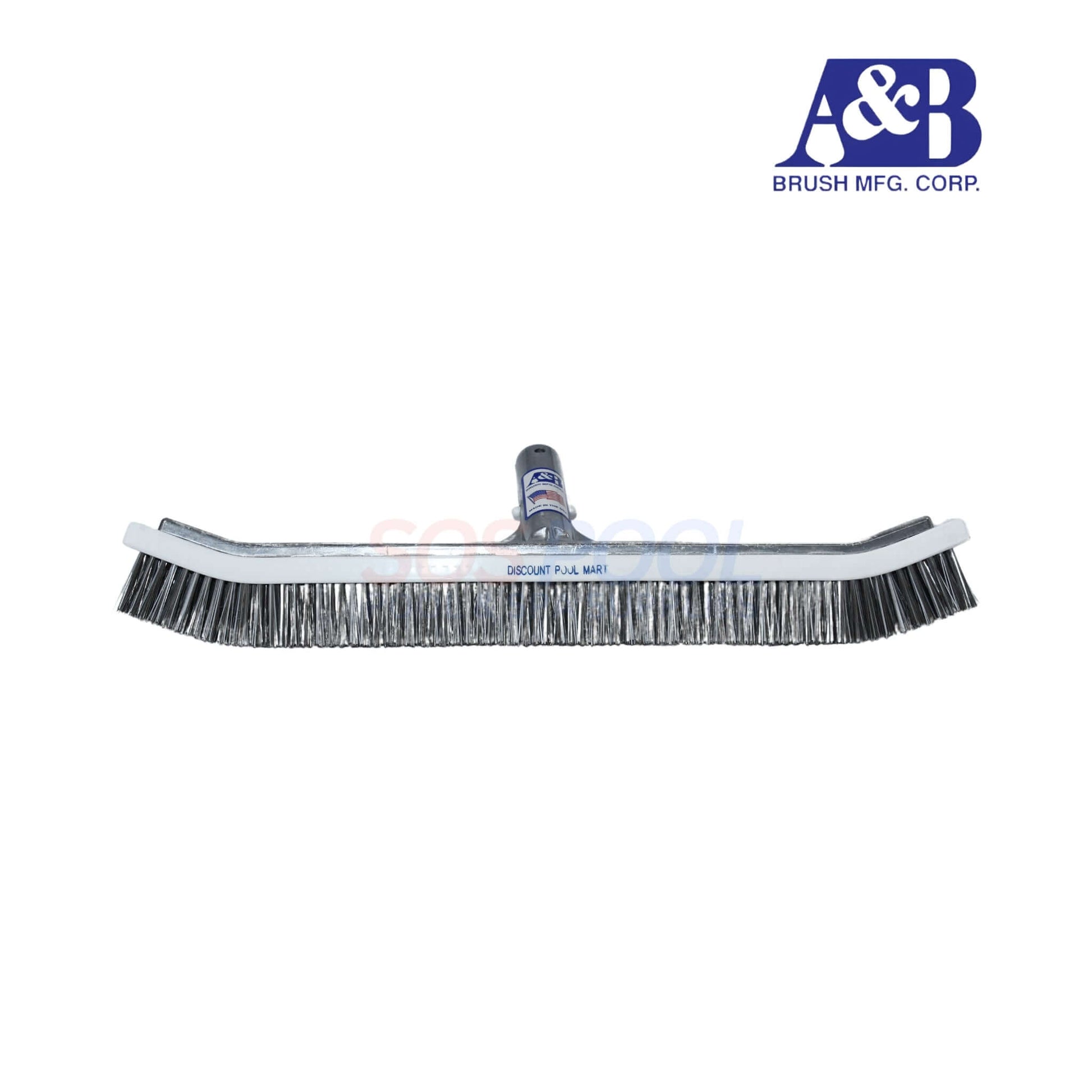 A&B 18" Curved Combo Pool Brush 3004 with stainless steel and nylon bristles for effective pool cleaning. SOS Pool.