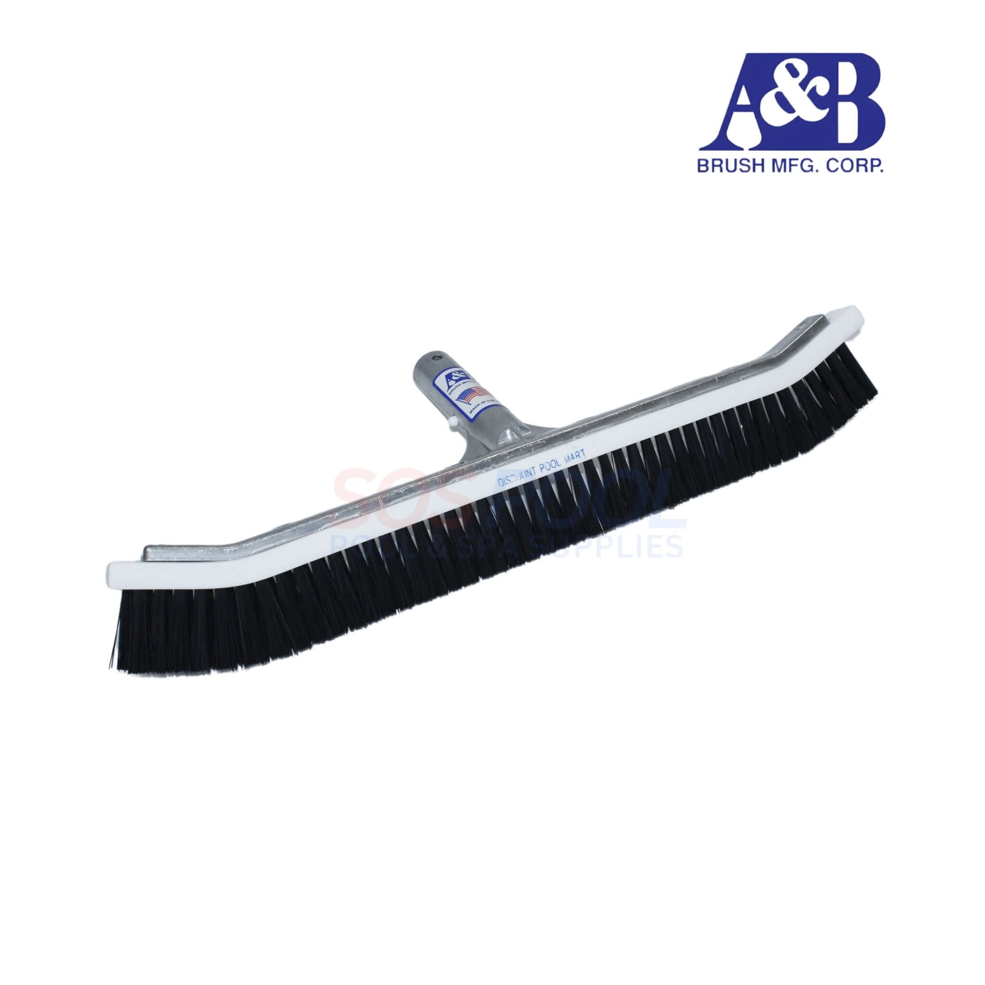 A&B 18" Heavy-Duty Curved Pool Brush with black nylon bristles for effective pool cleaning, ideal for SOS Pool maintenance.