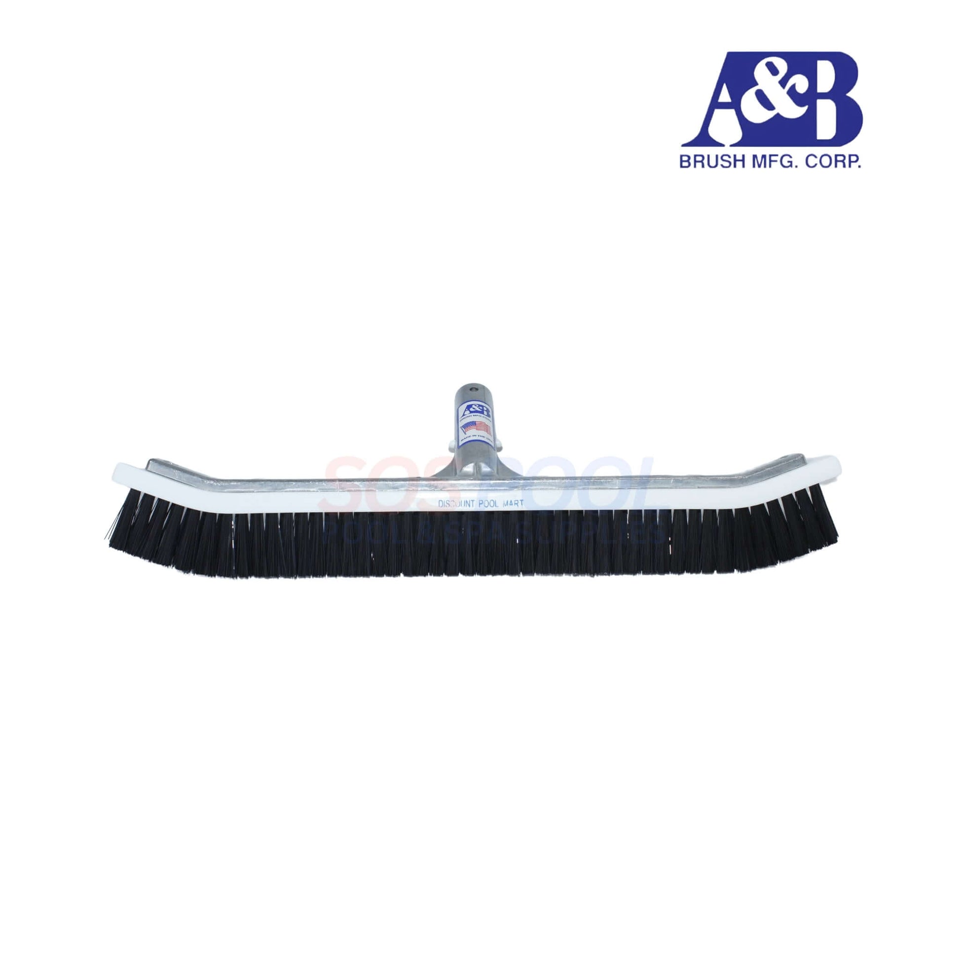A&B 18" Heavy-Duty Curved Pool Brush with black nylon bristles, ideal for SOS Pool cleaning and maintenance.