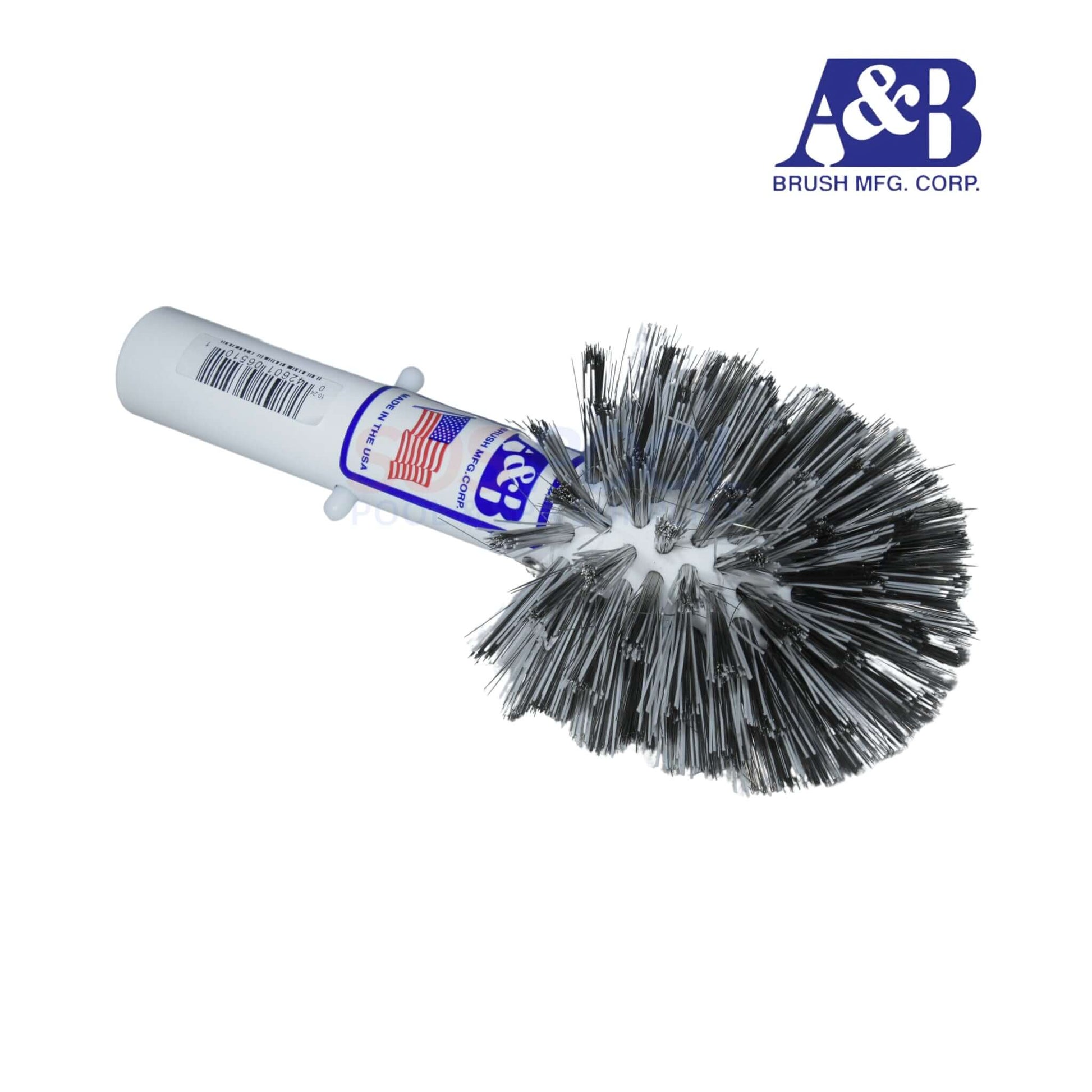 A&B Combo Corner Brush 6510 with stainless steel and nylon bristles for effective pool cleaning, featuring Kwik-Fit handle.