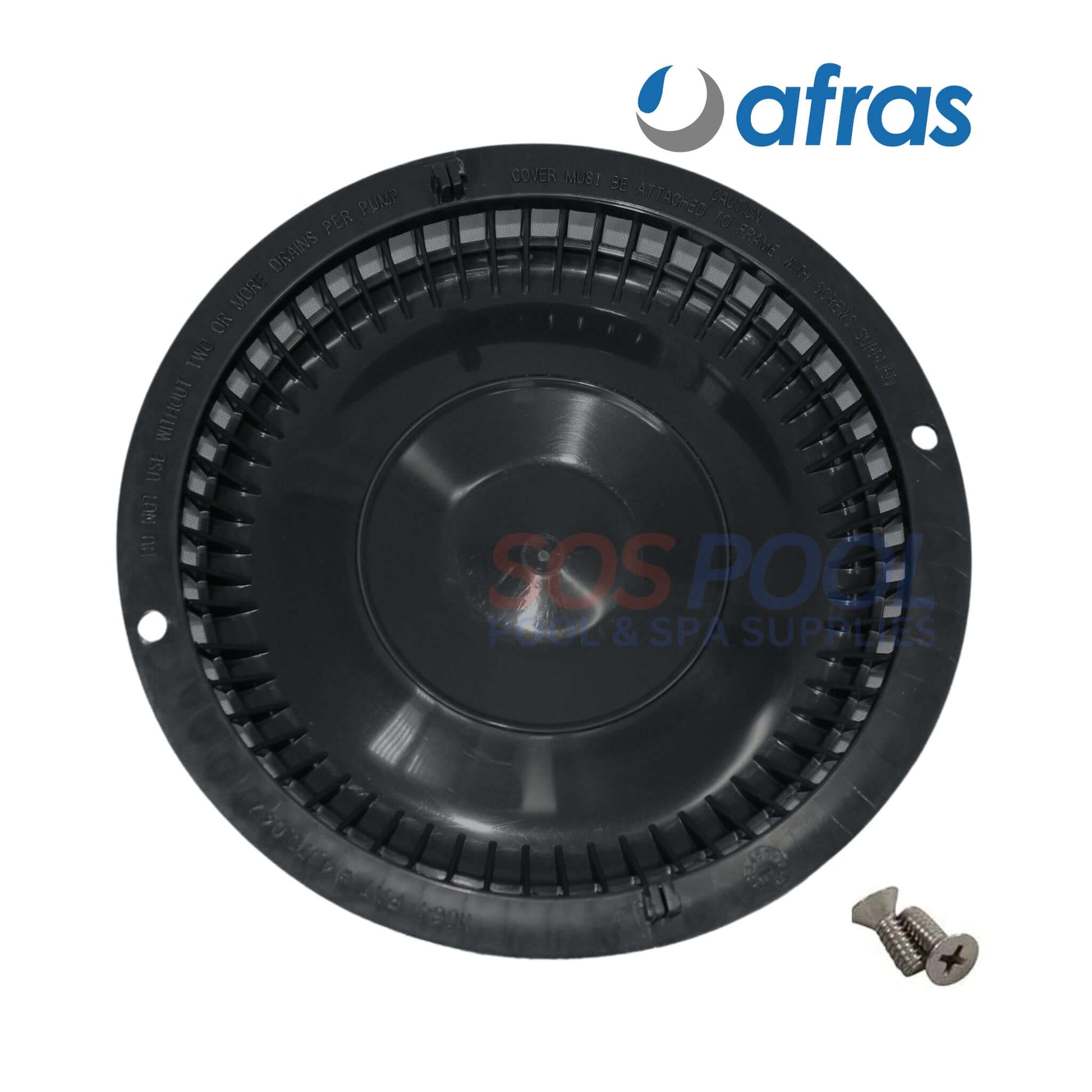 Afras Anti Vortex Drain Cover in black with screws, 7 3/8 inch, designed for pool safety at SOS Pool.