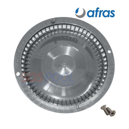 Afras Anti Vortex Drain Cover in light gray, 7 3/8" size, featuring ABS plastic and screws for installation, available at SOS Pool.