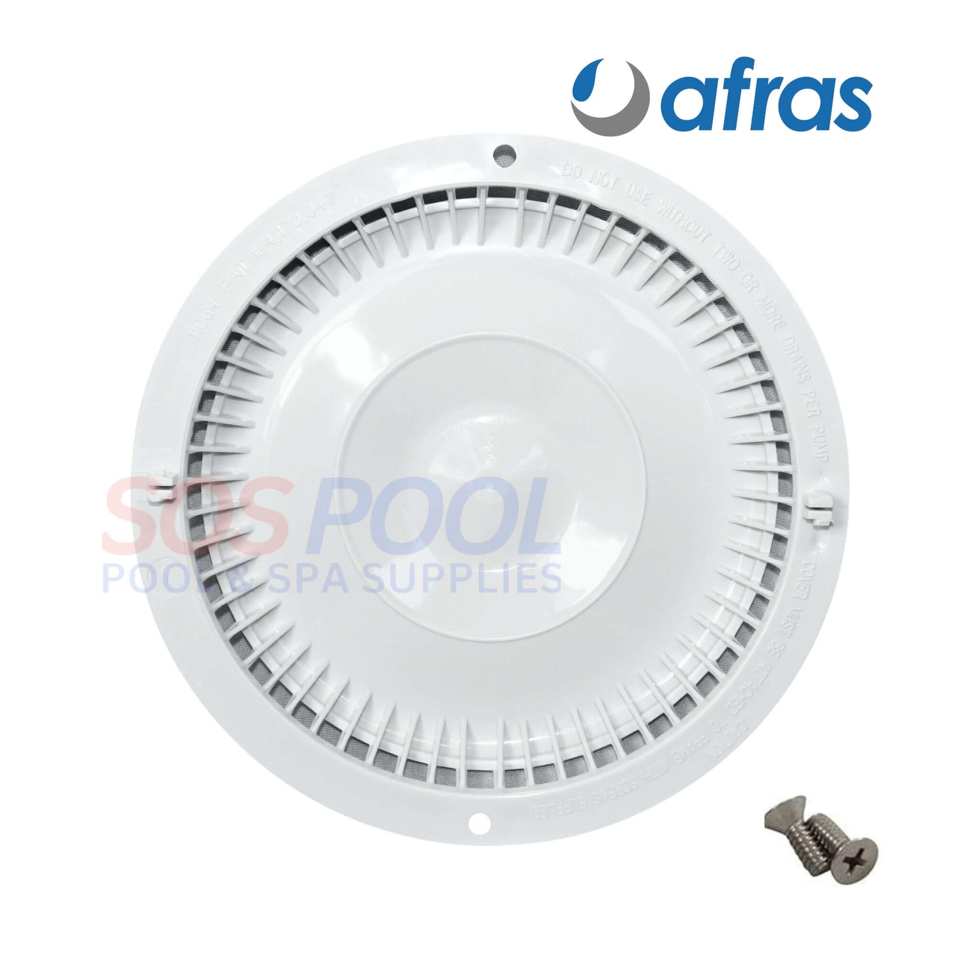 Afras Anti Vortex Drain Cover, white, 7 3/8", dual screws, SOS Pool compliant protection for pool systems.