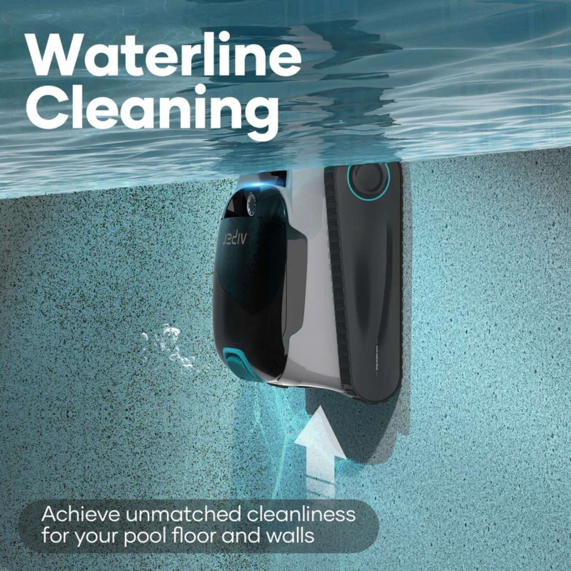 Aiper Scuba N1 Cordless Robotic Pool Cleaner in action, cleaning waterline; efficient, tailored for pool maintenance. SOS, swimming pool parts.