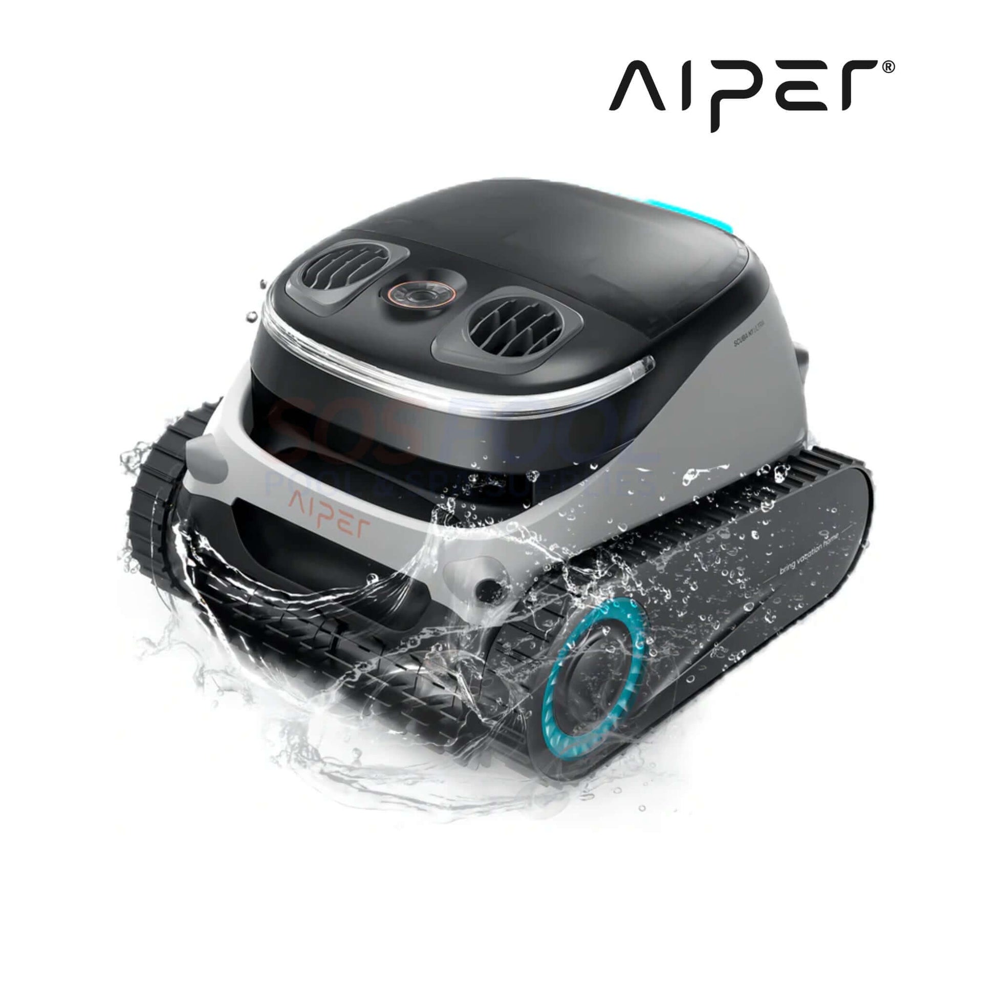 Aiper Scuba N1 Ultra Cordless Robotic Cleaner AI00426365001 splashing water, great for SOS pool supplies and swimming pool parts.