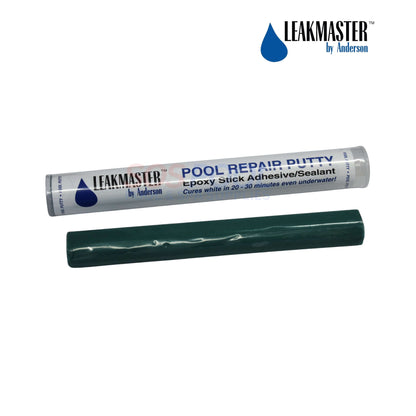 Anderson LeakMaster Epoxy Pool Repair Putty 4oz | PP701 in packaging, green putty stick for sealing leaks in pools.