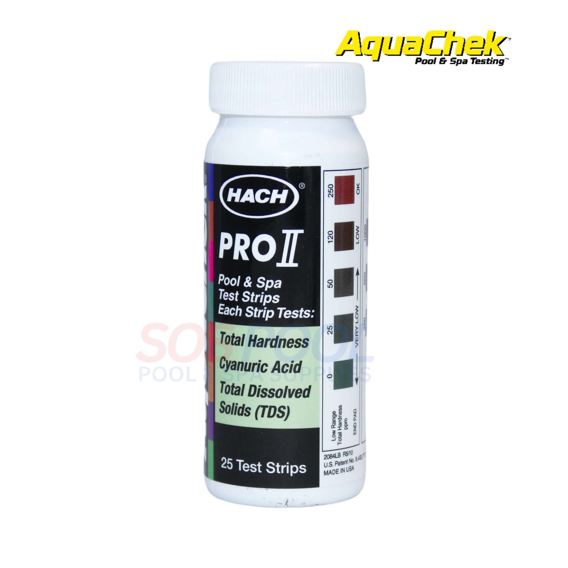 AquaChek Pro II 4-in-1 Test Strips for pools, measuring Hardness, CA, and TDS. Includes 25 strips for easy testing.
