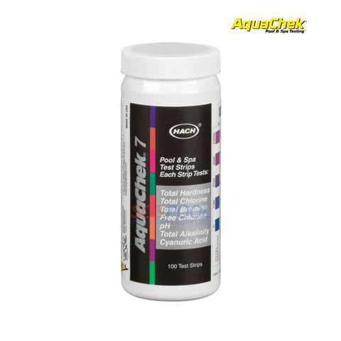 AquaChek Silver 7-in-1 Test Strips, 100 Pack. Tests Total Hardness, Chlorine, Bromine, pH & Alkalinity, ideal for SOS Pool.