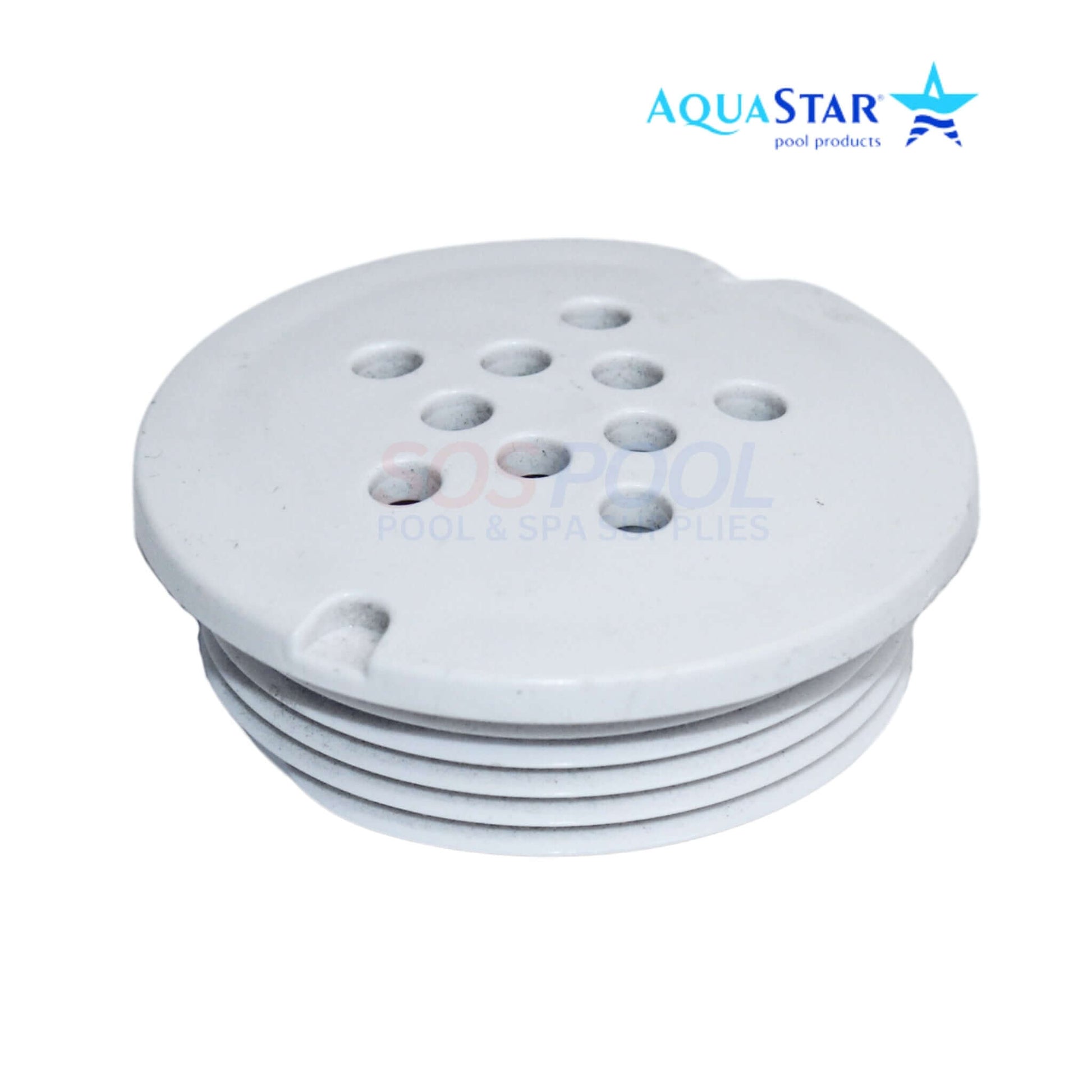 AquaStar 1.5" Bubbler Plate in white for pool systems, securely connects with 1.5" threads. SKU BP101.