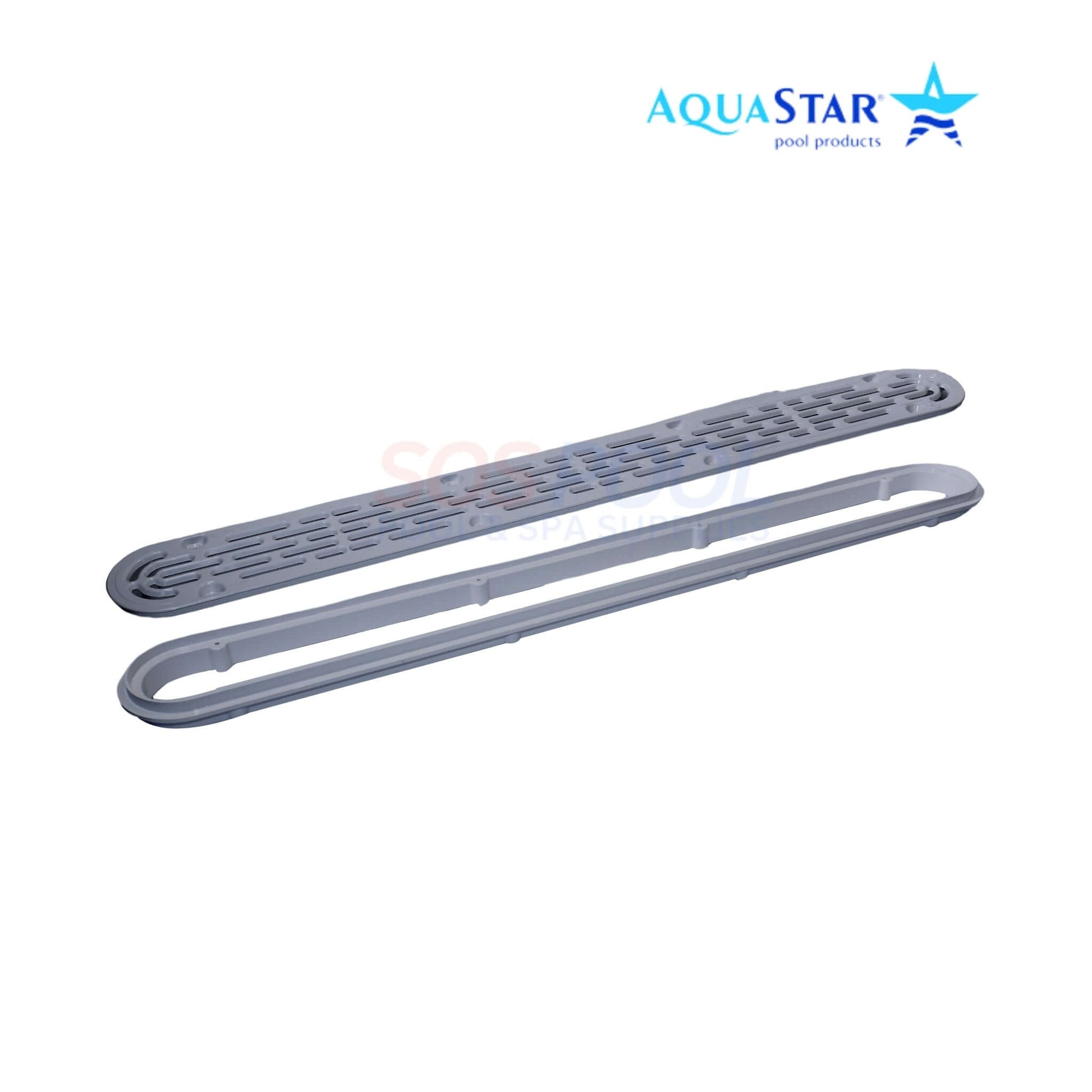 AquaStar 32" Channel Drain with Flat Grate, UV-resistant, efficient water flow for pools, SKU 32CDFLFR103, SOS Pool.