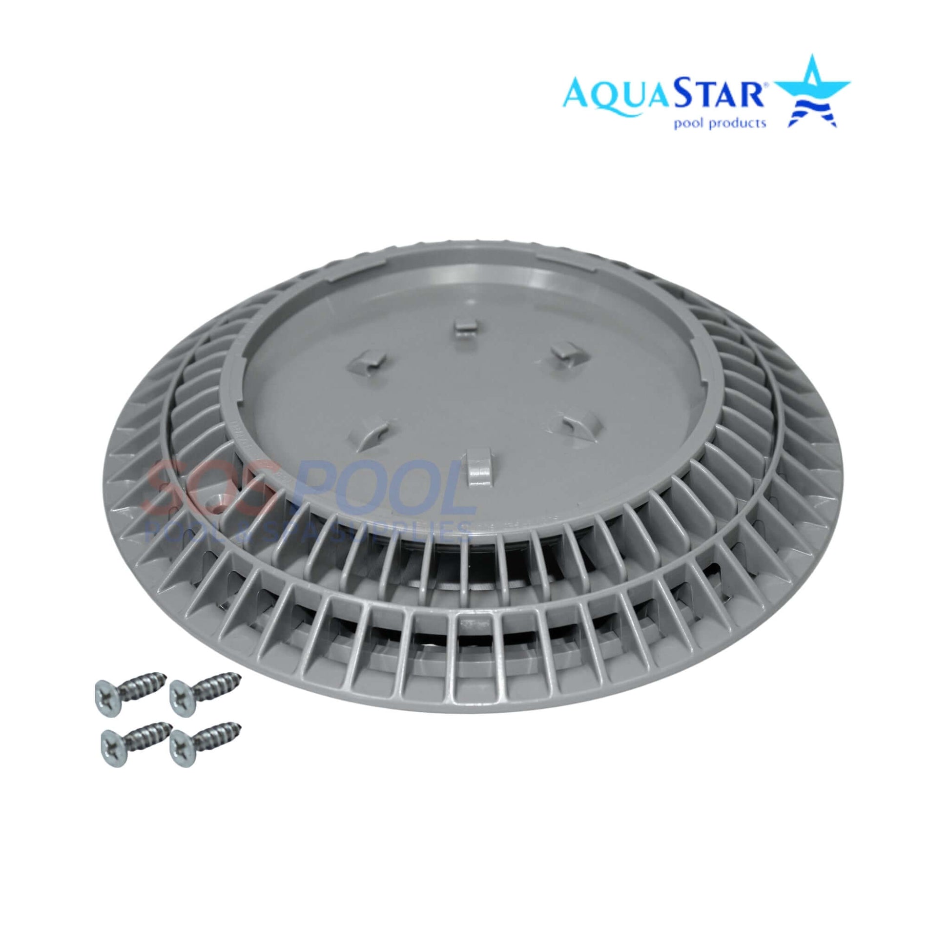 AquaStar CC8103 gray fill up main drain cover for pools with screws, SOS Pool compliant and UV-resistant.