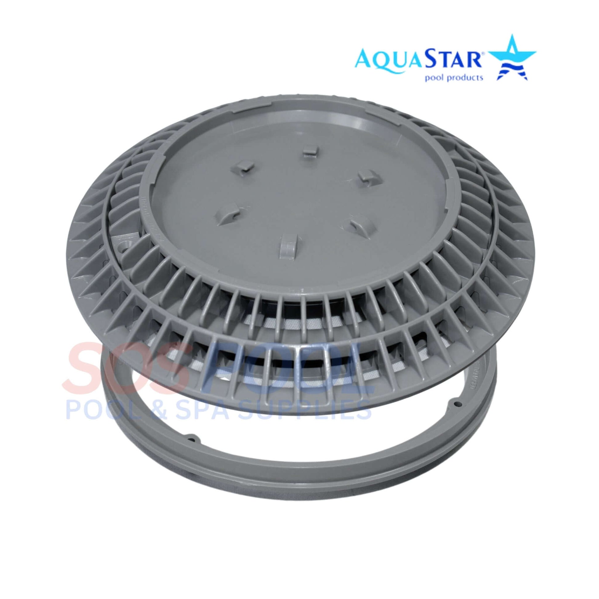 AquaStar CC8103 gray pool drain cover, 8-inch round design for safety, UV-resistant, suitable for SOS Pool.